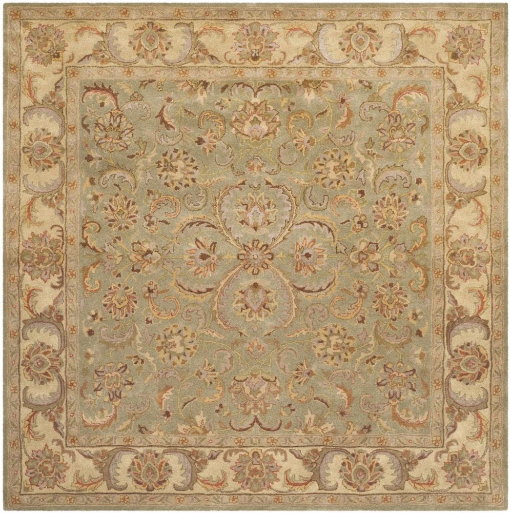 Safavieh HG811A-6SQ Heritage Laurette 6 x 6 (ft) Tufted Wool Green/Gold Square Indoor Floral/Botanical Oriental Area rug