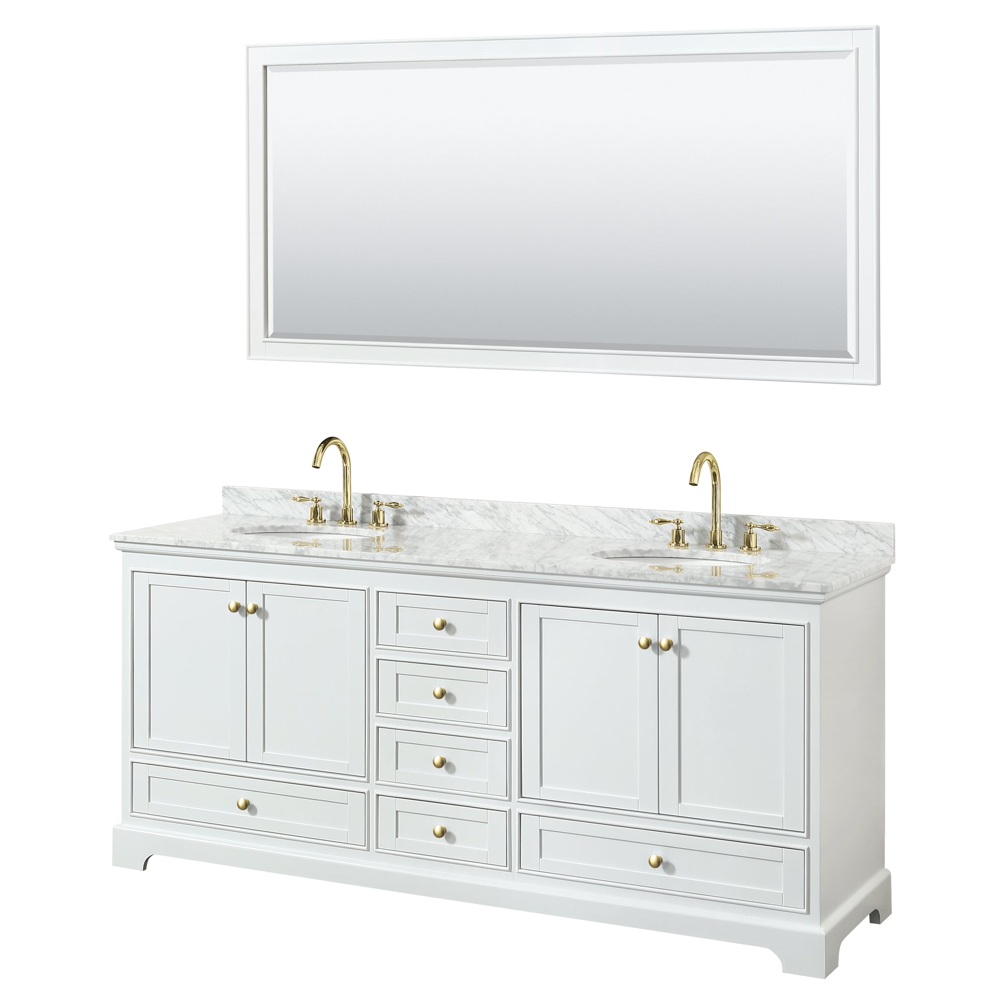 Wyndham Collection WCS202080DWGCMUNOM70 Deborah 80-in White with Brushed Gold Trim Undermount Double sink Bathroom Vanity with White Carrara Marble Marble Top (Mirror Included)