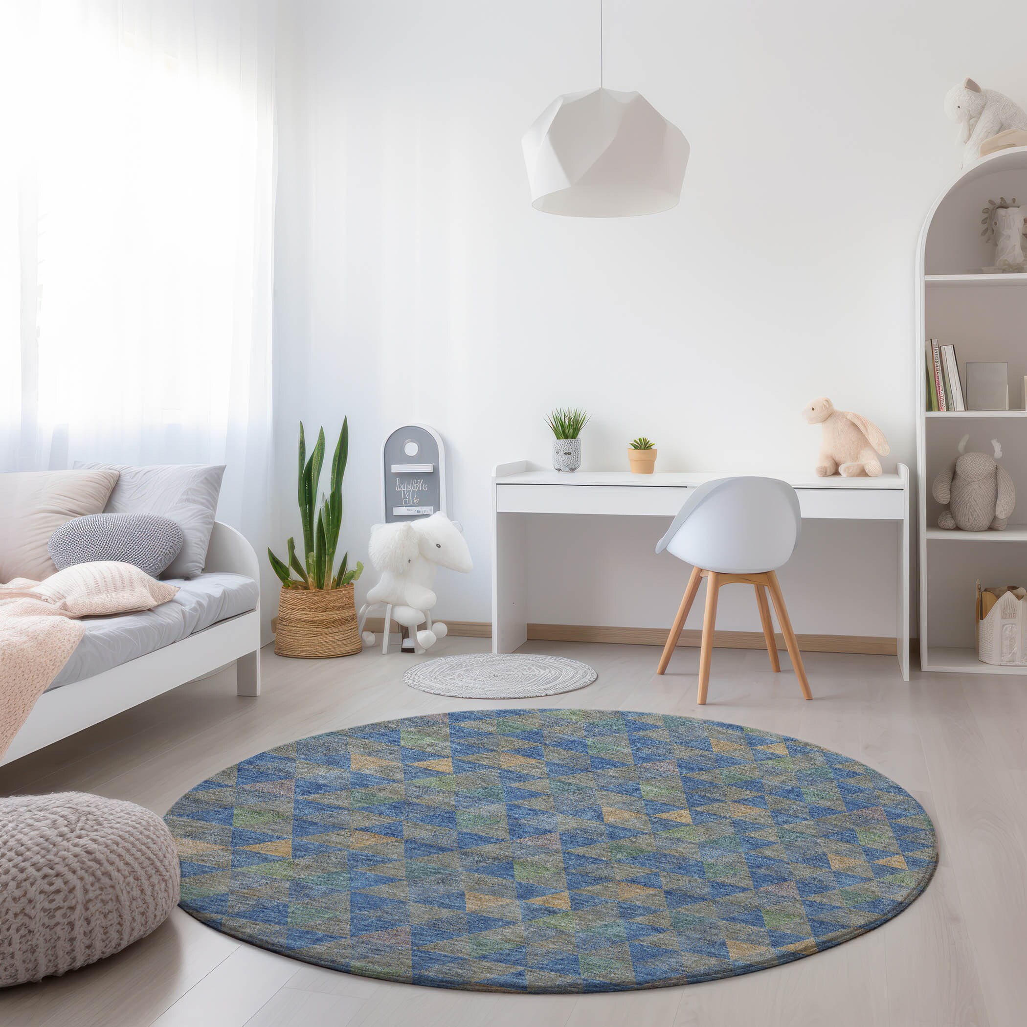 Addison Rugs ACN612BU8RO Chantille ACN612BU 8 x 8 (ft) Polyester Blue Round Indoor/Outdoor Abstract Machine washable Area rug