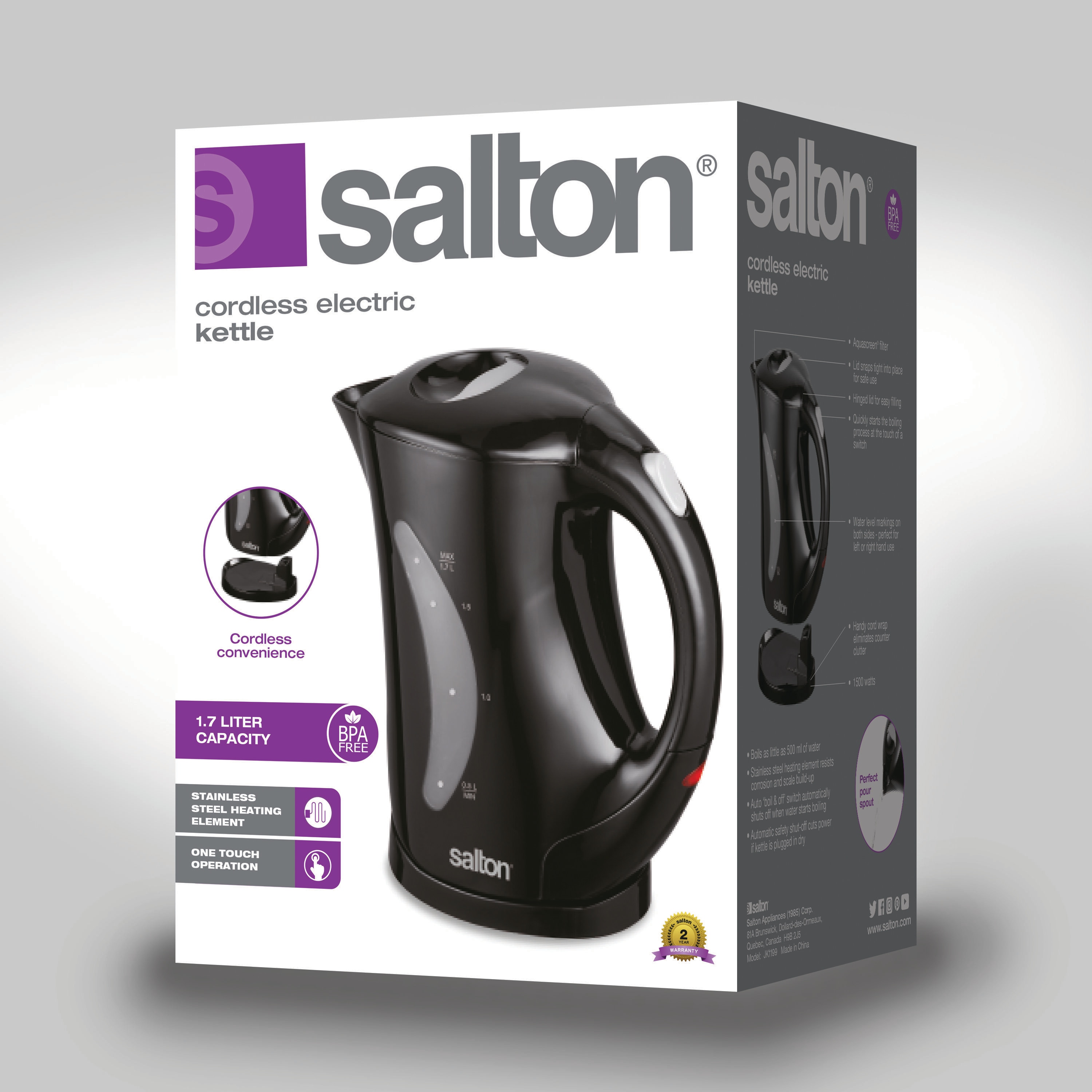 Salton JK1903 Cordless Electric Kettle - Stainless Steel