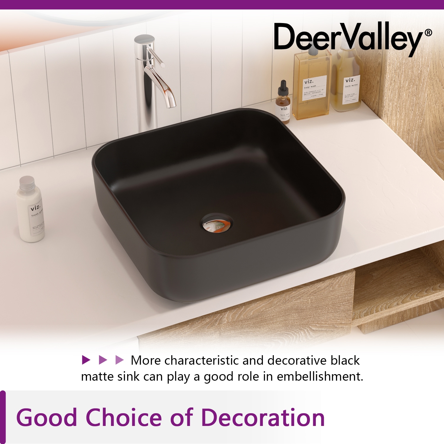 Matte Black Ceramic Square Above-Counter Bathroom Sink
