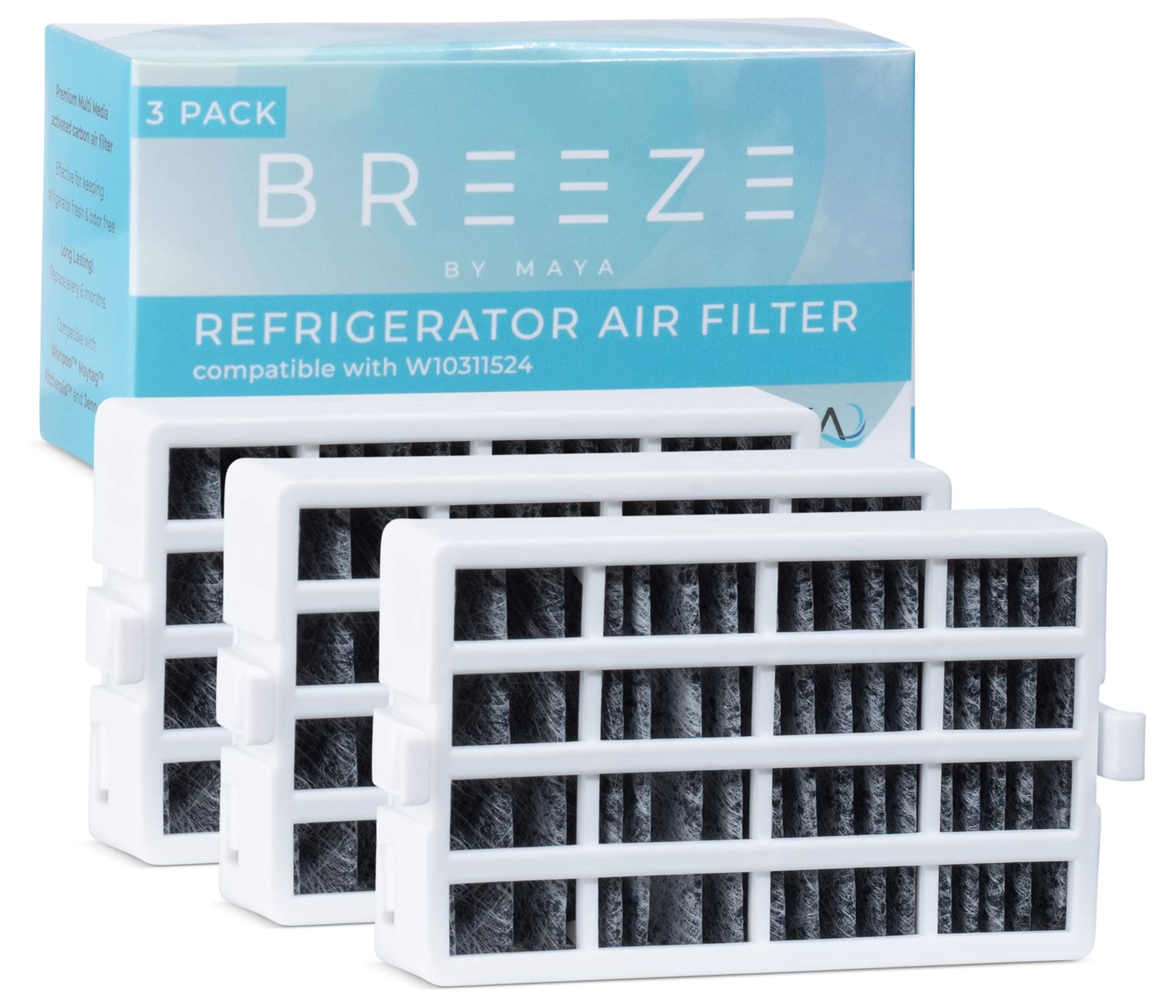Maya BAF301 Breeze By Whirlpool W10311524, Air1, Replacement Refrigerator Air Filter, 3-pack