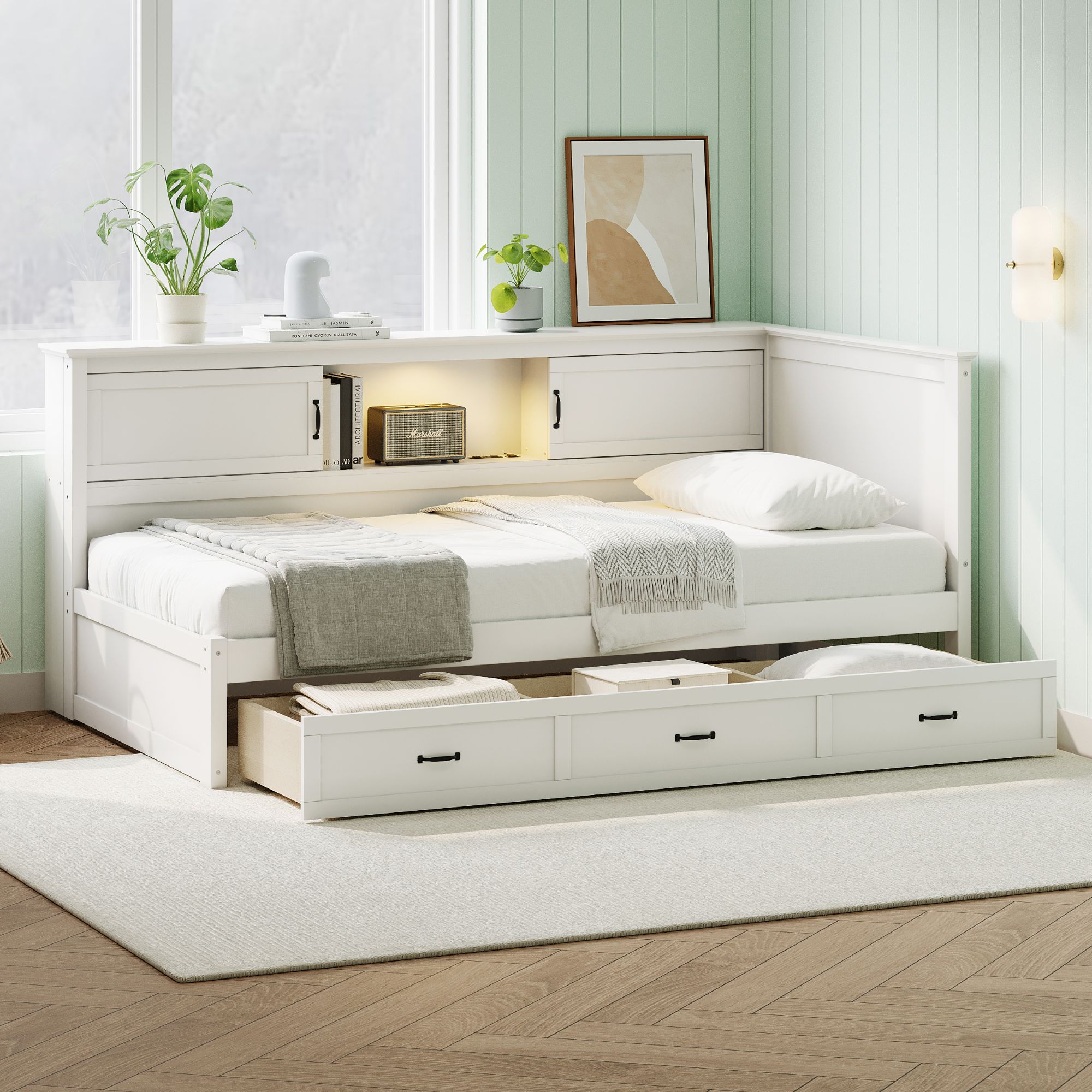 Yiekholo LL-1941AAK Queen White Wood Tufted Bed Frame with Headboard
