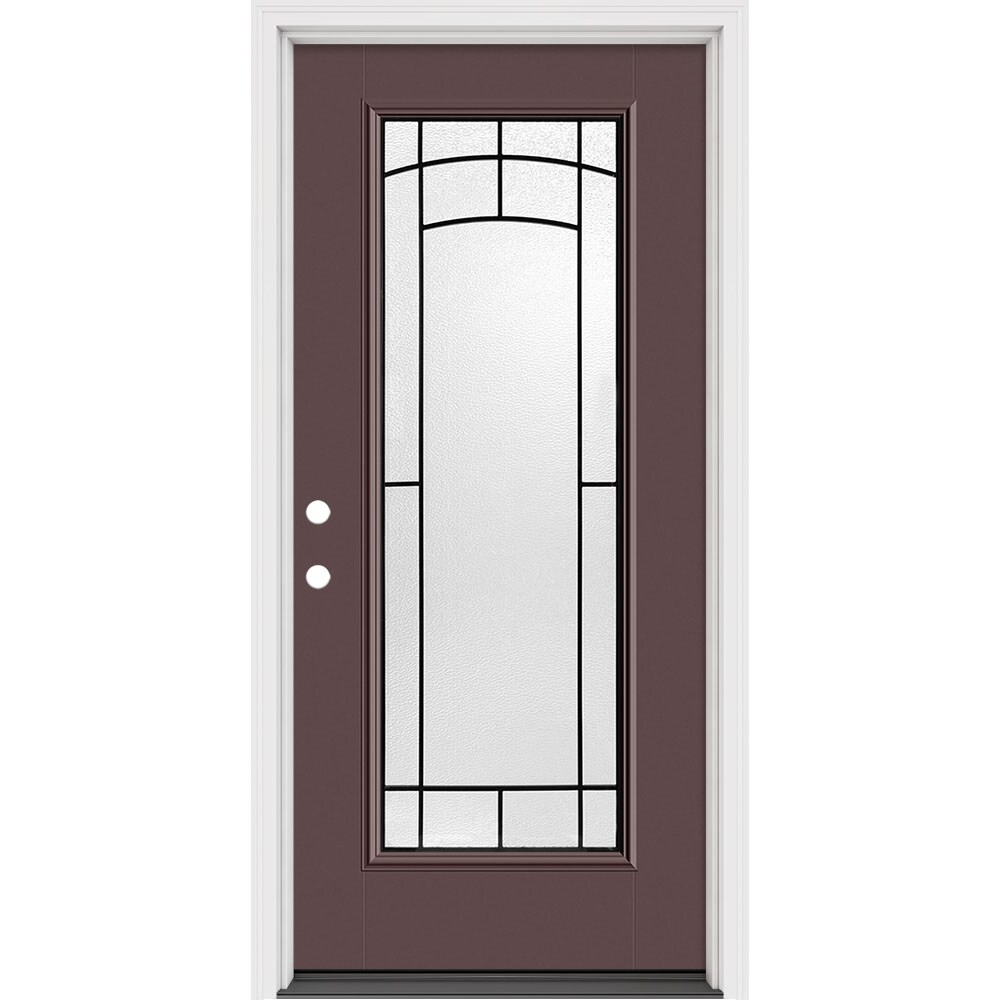 Masonite 631695 Brooklyn 36-in x 80-in x 4-9/16-in Fiberglass Full lite Right-hand inswing Foxtail Painted Prehung Slab Front Door with Brickmould Solid core