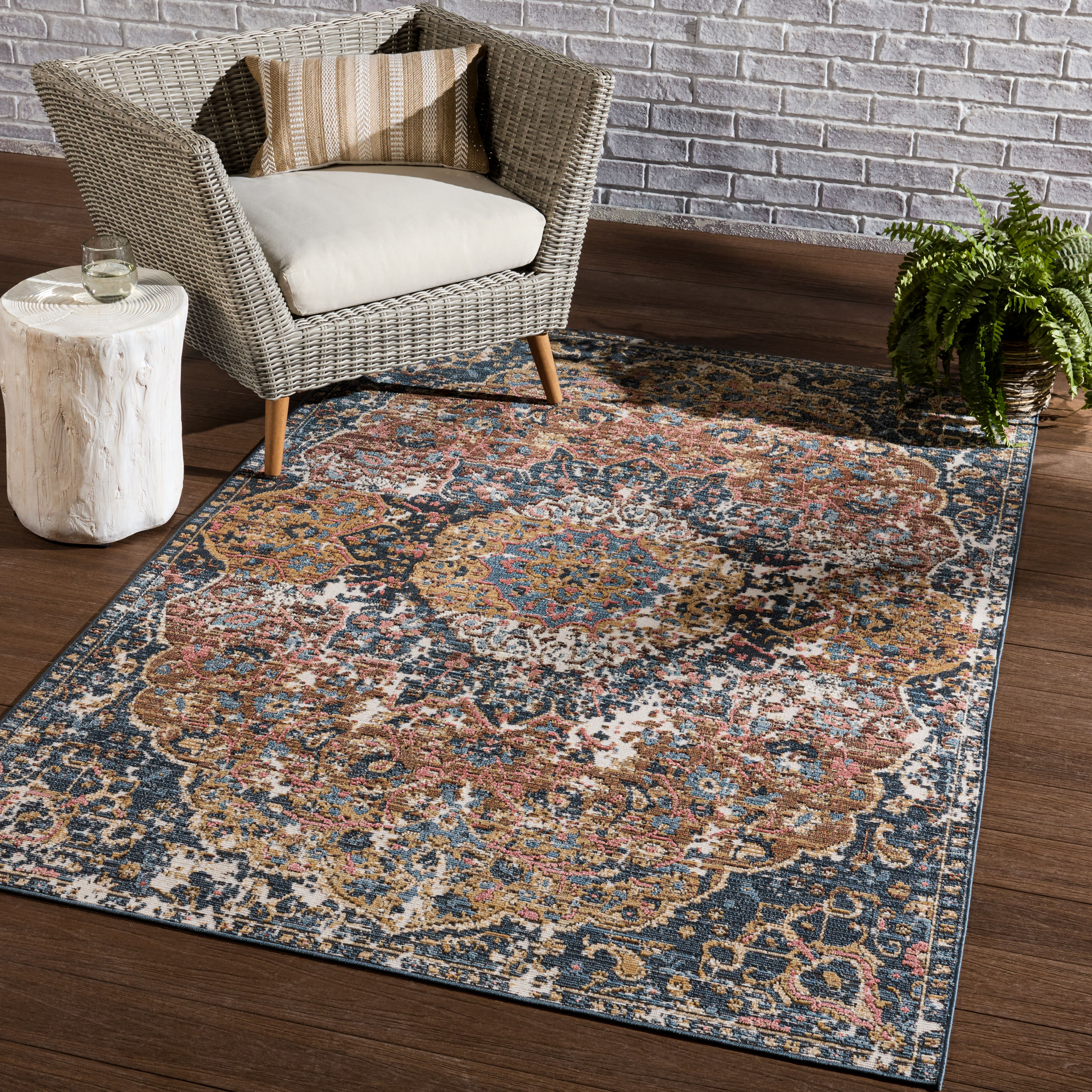 Jaipur Living RUG153215 4 x 5 (ft) Loomed Polyester Dark Blue Rectangular Indoor/Outdoor Medallion Global Area rug