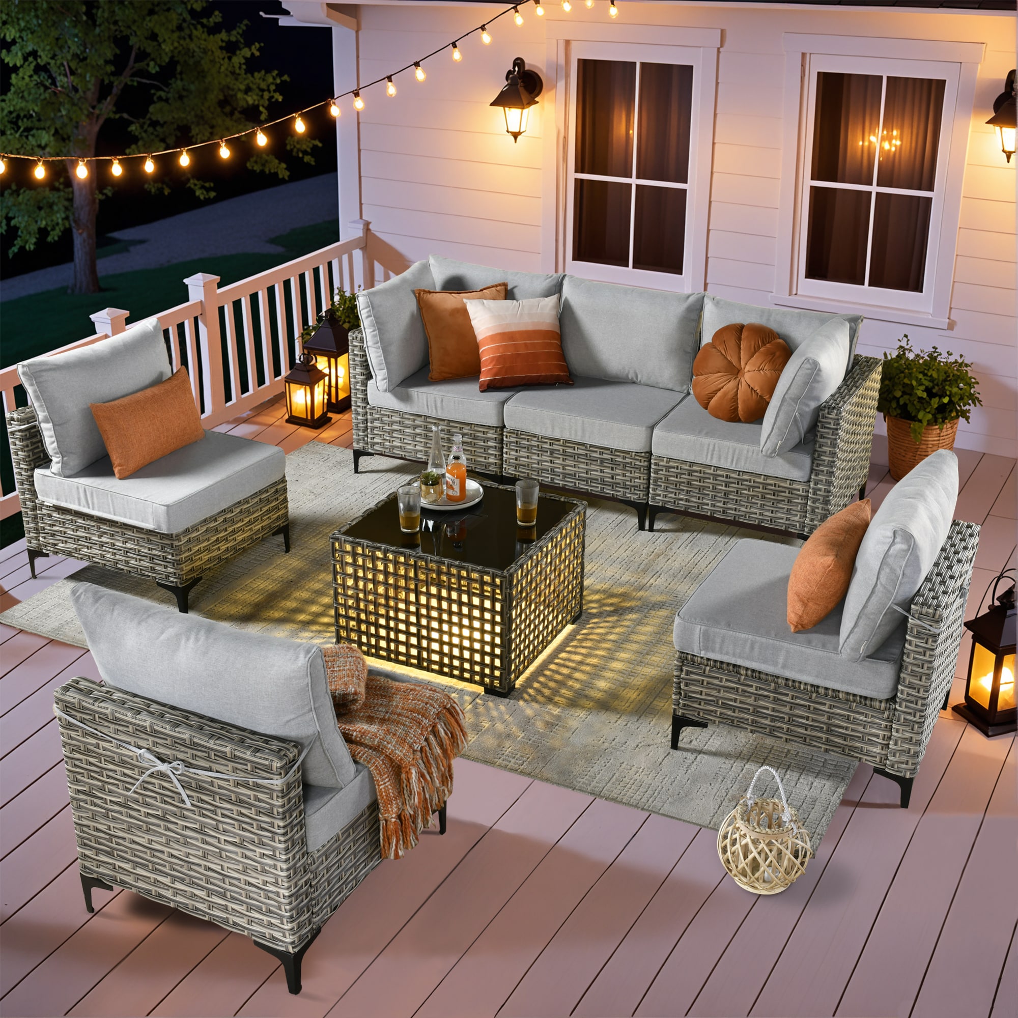 ALTRIGUS 6L-SKT407-AL 7 -Piece Wicker Patio Sofa Conversation Set with Light Gray Cushions