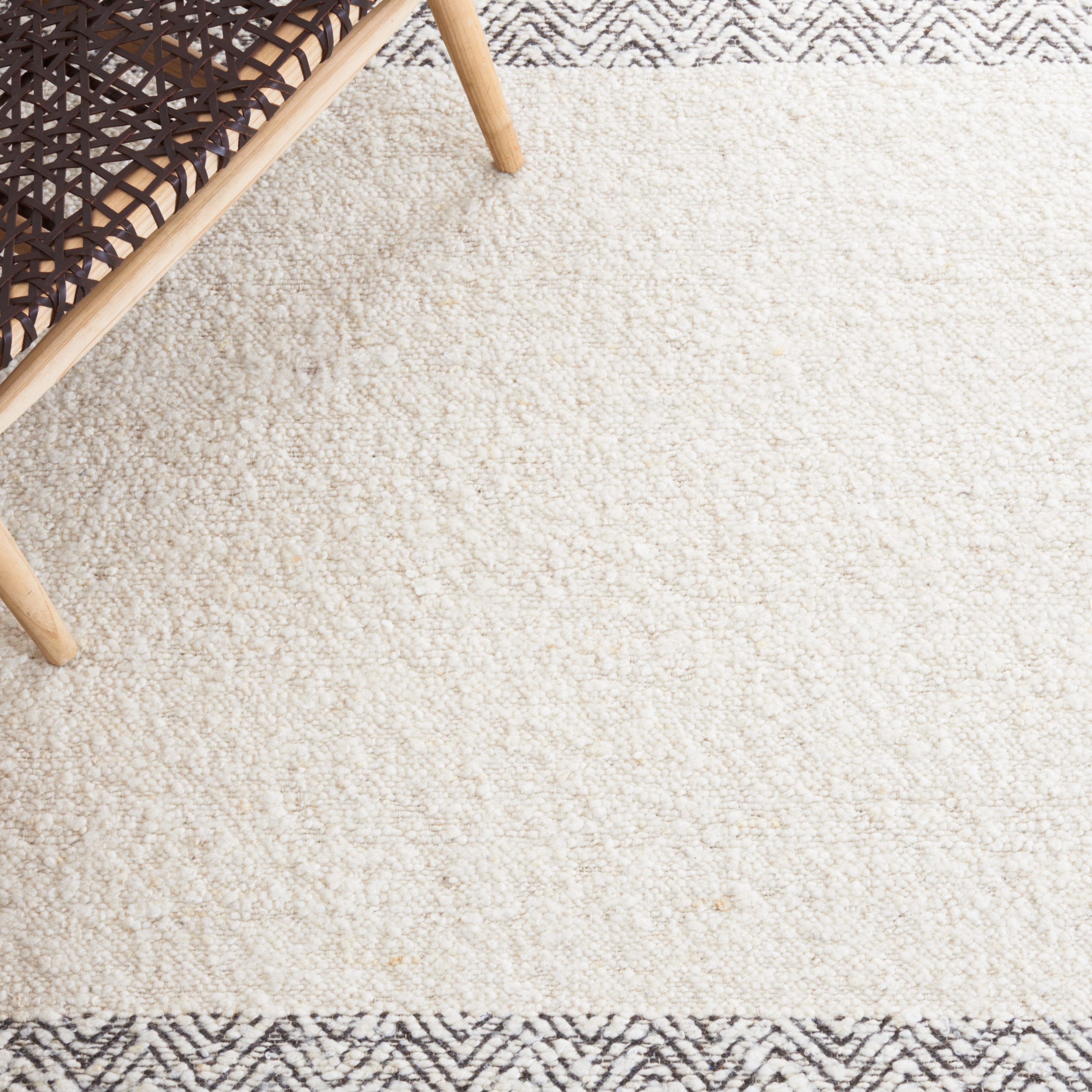Ivory Wool and Chenille Flat Woven Runner Rug