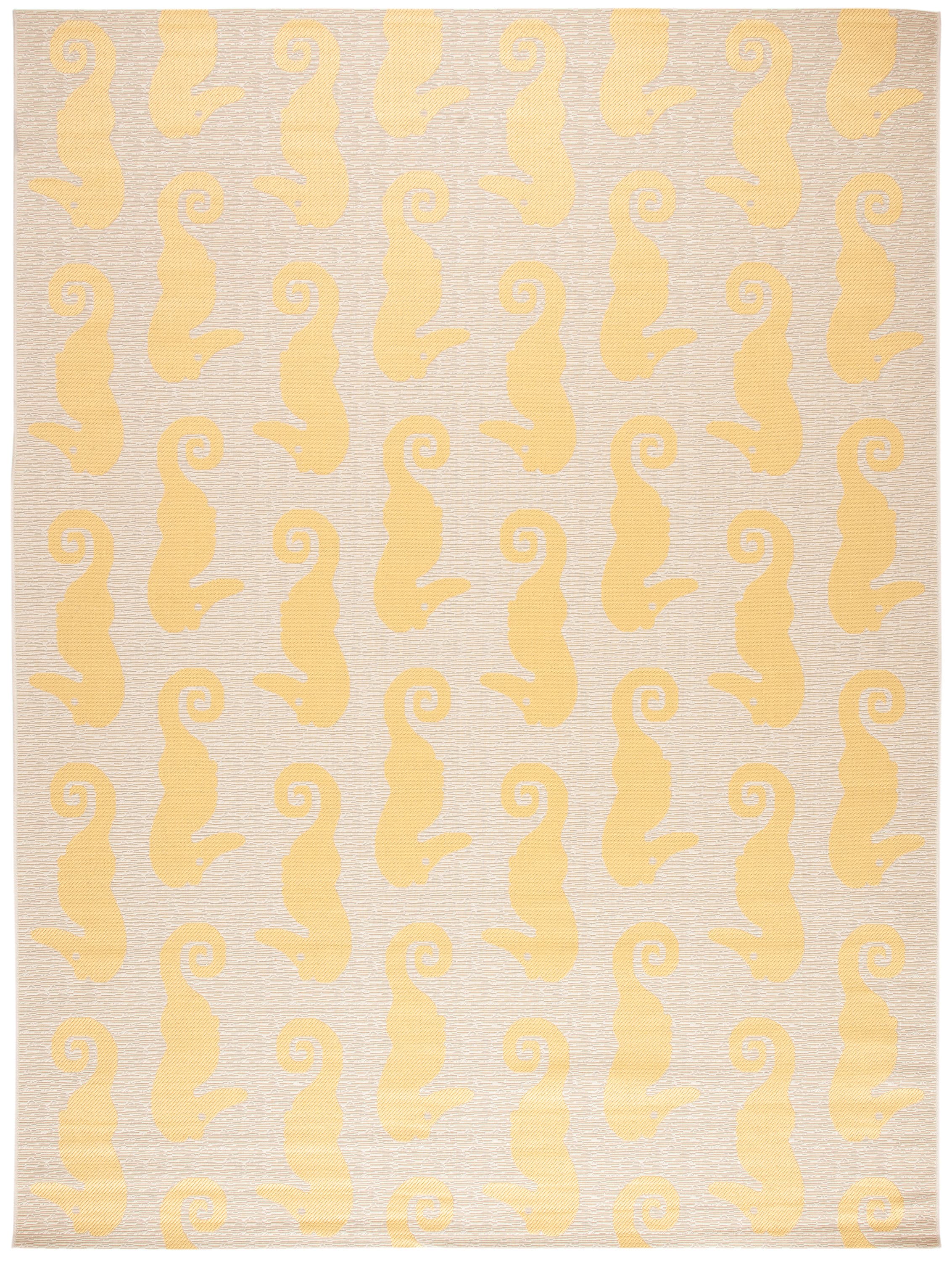 Beige and Yellow Seahorse Indoor/Outdoor Area Rug