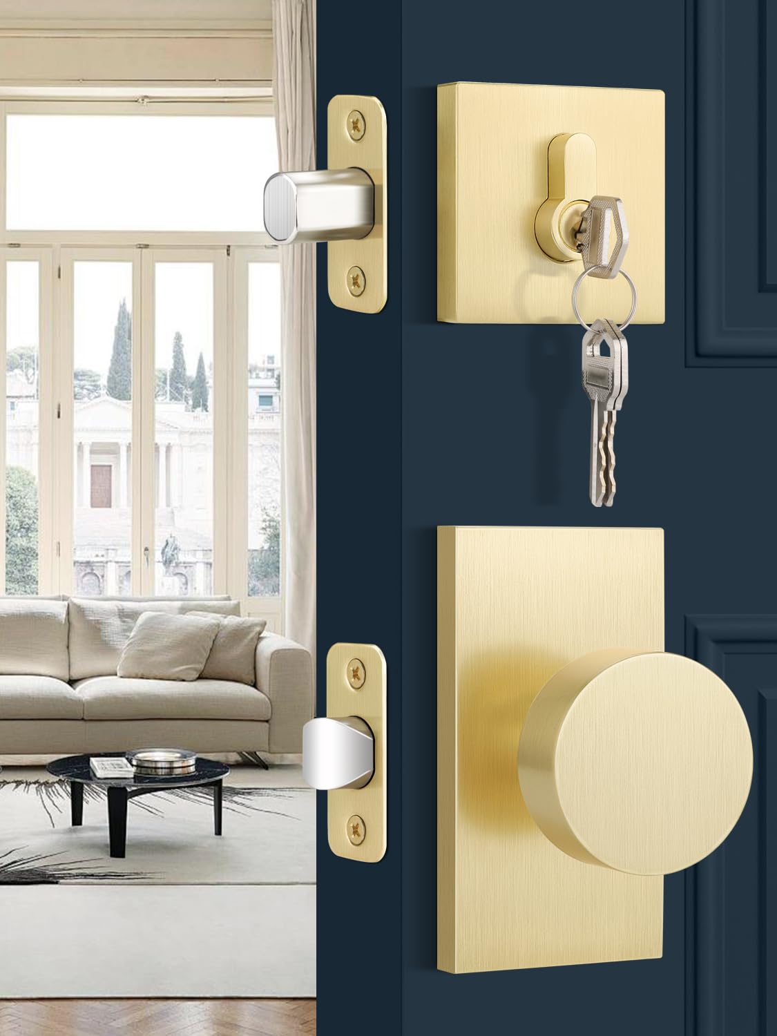 SenQWFa Gold Deadbolt Lock and Door Knob Set Entry Door Locksets with Keyed Alike Locking Door Knob Universal for Left or Right Handed Doors #LDC0819C282