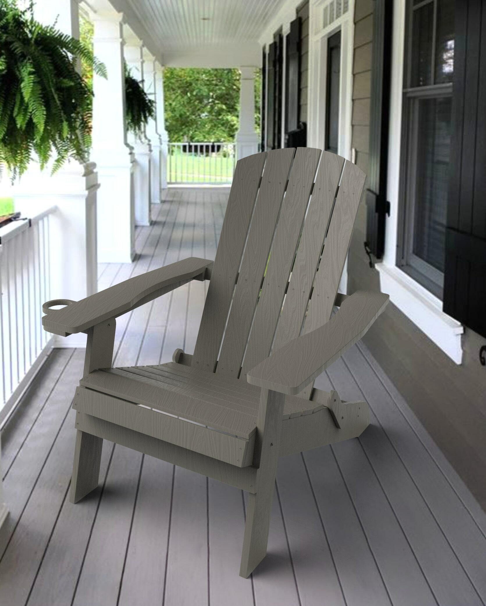 Tranquilo Depot T-Y1014CUP-LGRY Folding Light Grey Adirondack Chair Stationary Adirondack Chair with Solid Seat