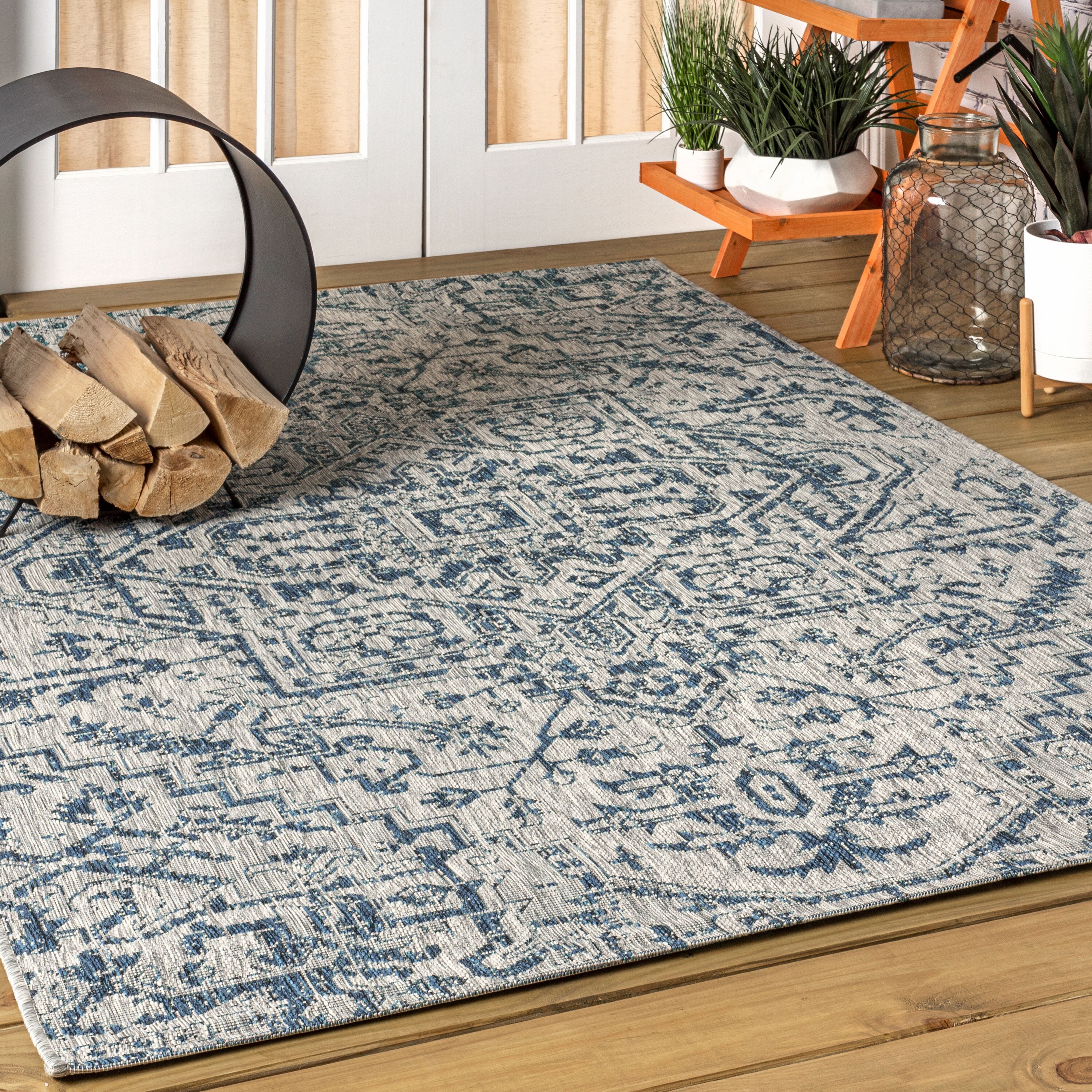 JONATHAN  Y SMB105B-6 SANTA MONICA Estrella Bohemian Medallion Textured Weave 6 x 9 (ft) Polypropylene Navy/Gray Rectangular Indoor Medallion Bohemian/Eclectic Area rug