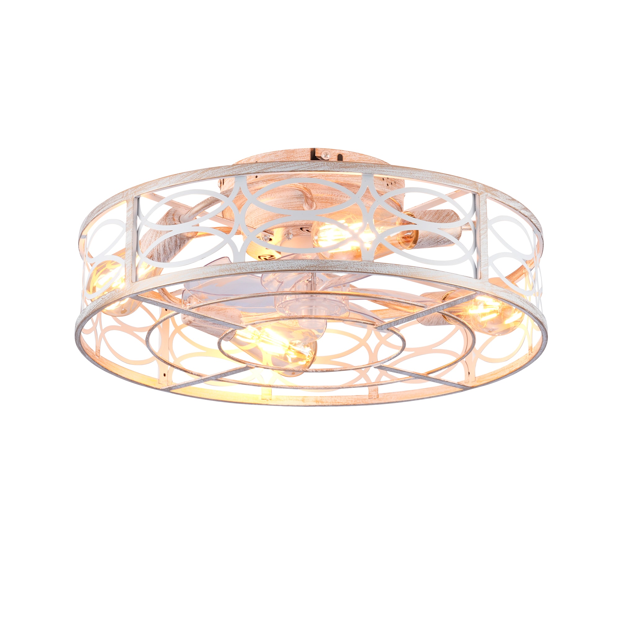 Caged Ceiling Fans with Lights and Remote Bladeless Ceiling Fan Speed Reversible with Remote Control Flush Mount Caged Ceiling Fan for Bedroom Living Room NOT Included Bulbs