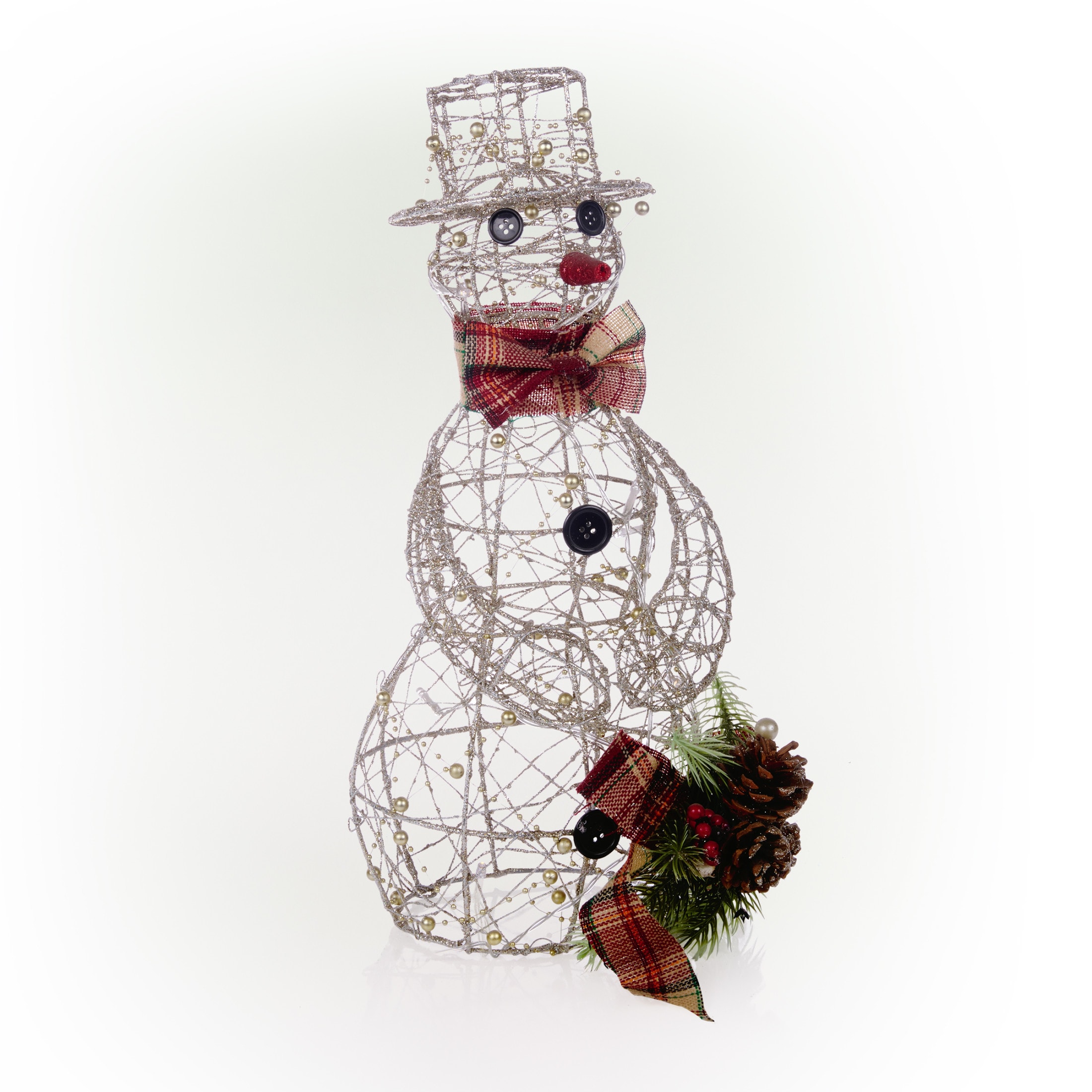 Gold Wire Snowman with Warm White LED Lights, 18 Inches