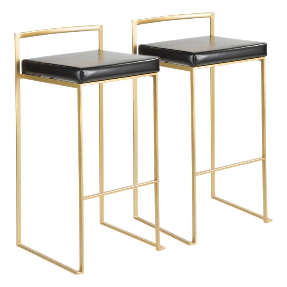 LumiSource BS-FUJI AU+BK2 Fuji Set of 2 Gold, Black 34-in H Bar height Upholstered Stackable Metal Bar Stool