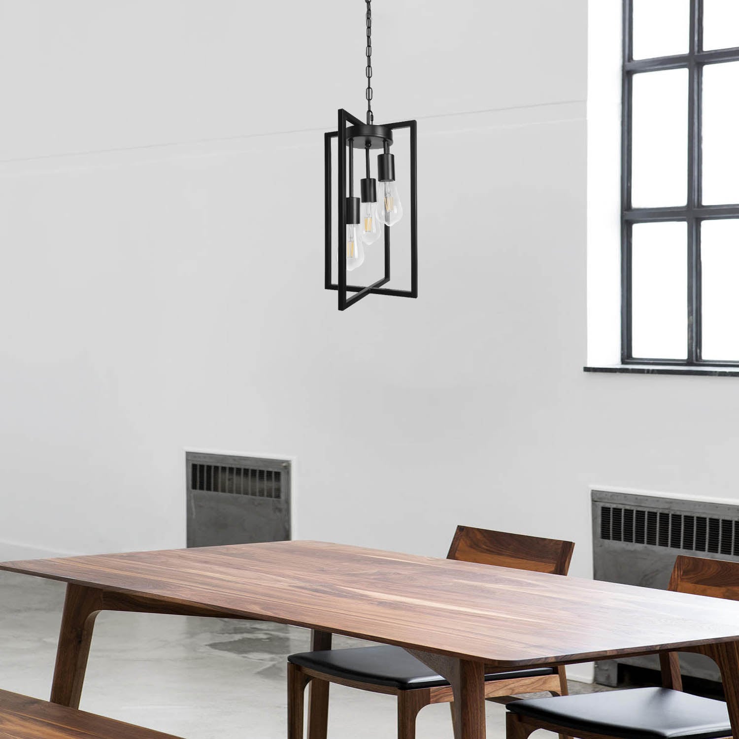 Z ZOSIMIO LIGHT Farmhouse Pendant Light 3 -Light Black Farmhouse Geometric Medium Hanging Kitchen island light