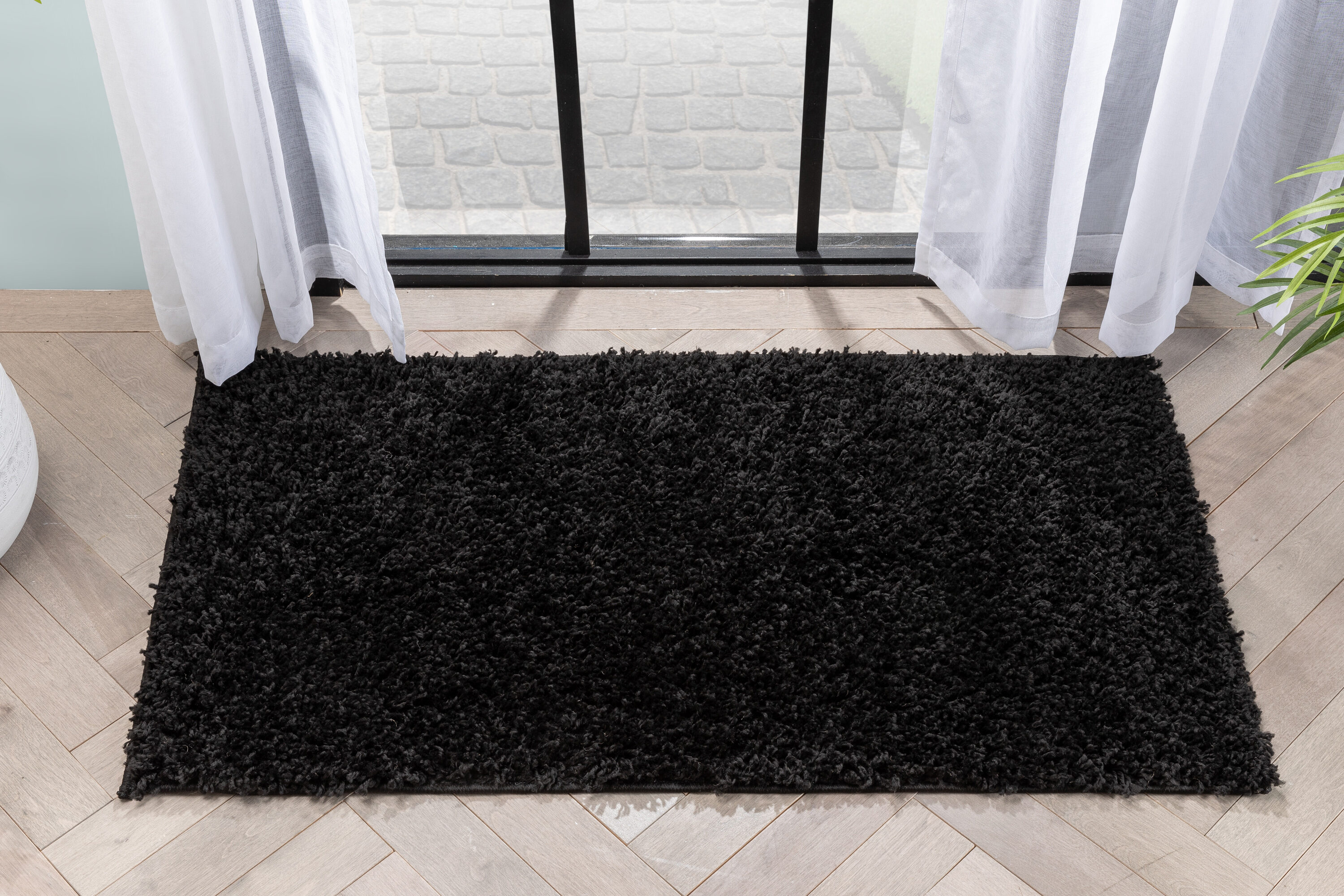 Well Woven ELL-13-3 2 x 4 (ft) Loomed Polypropylene Black Rectangular Indoor Solid Mid-Century Modern Area rug