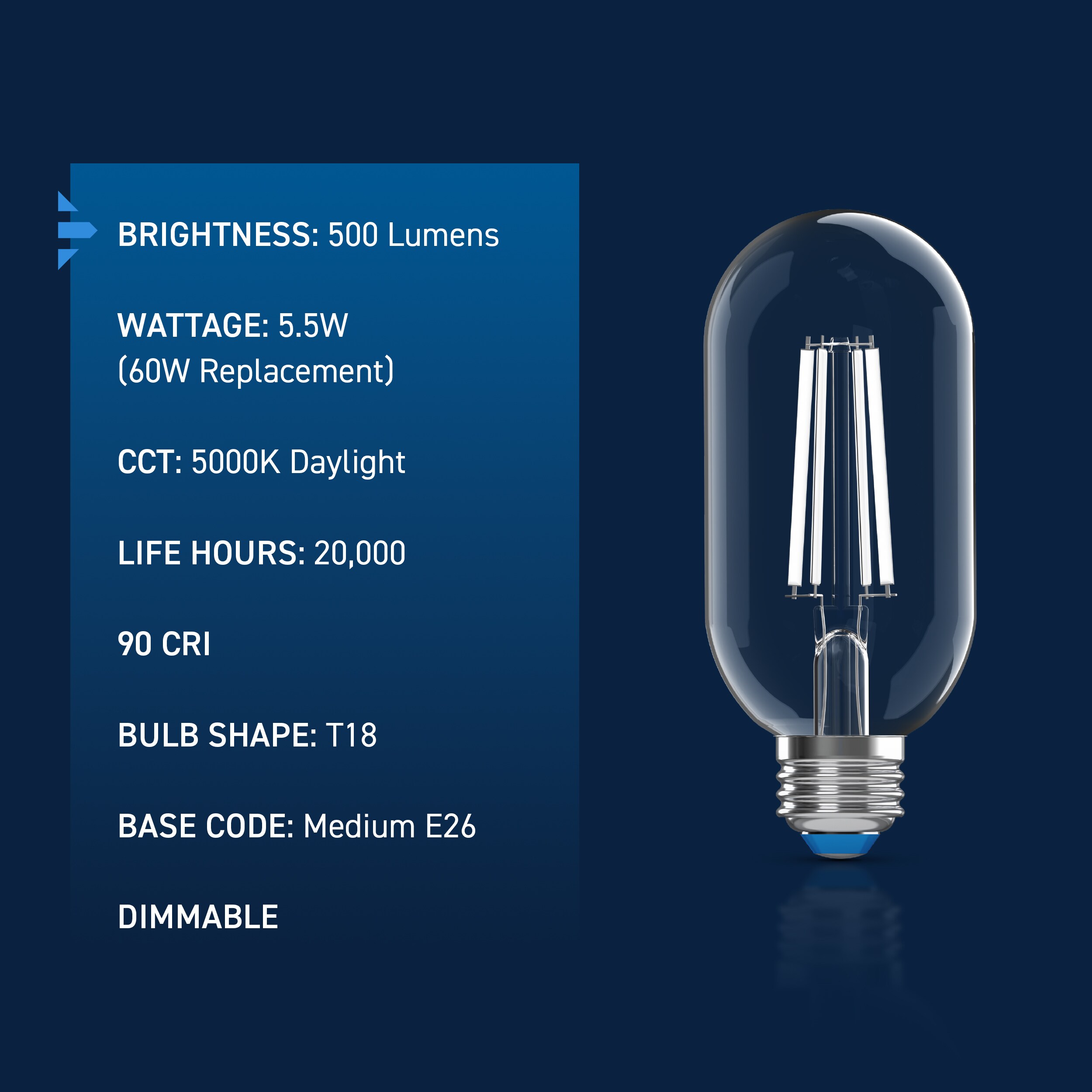 Cree Lighting White Filament 60 -Watt EQ T18 Daylight Medium screw base ...