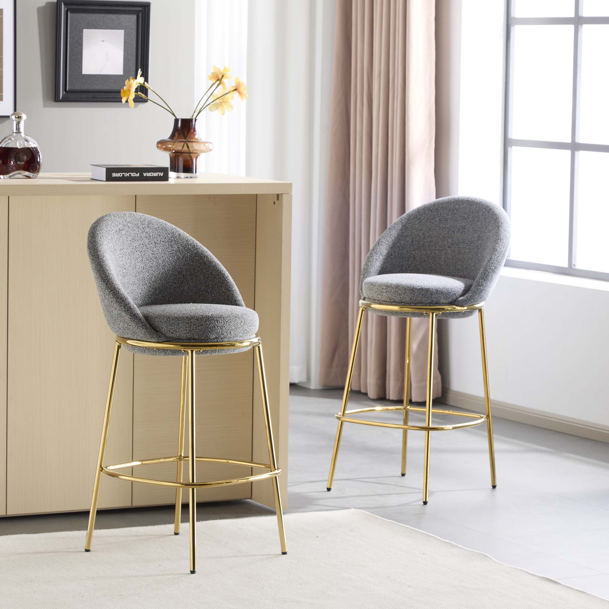Clihome - Gray 21.5-in H Bar height Upholstered Metal Bar Stool