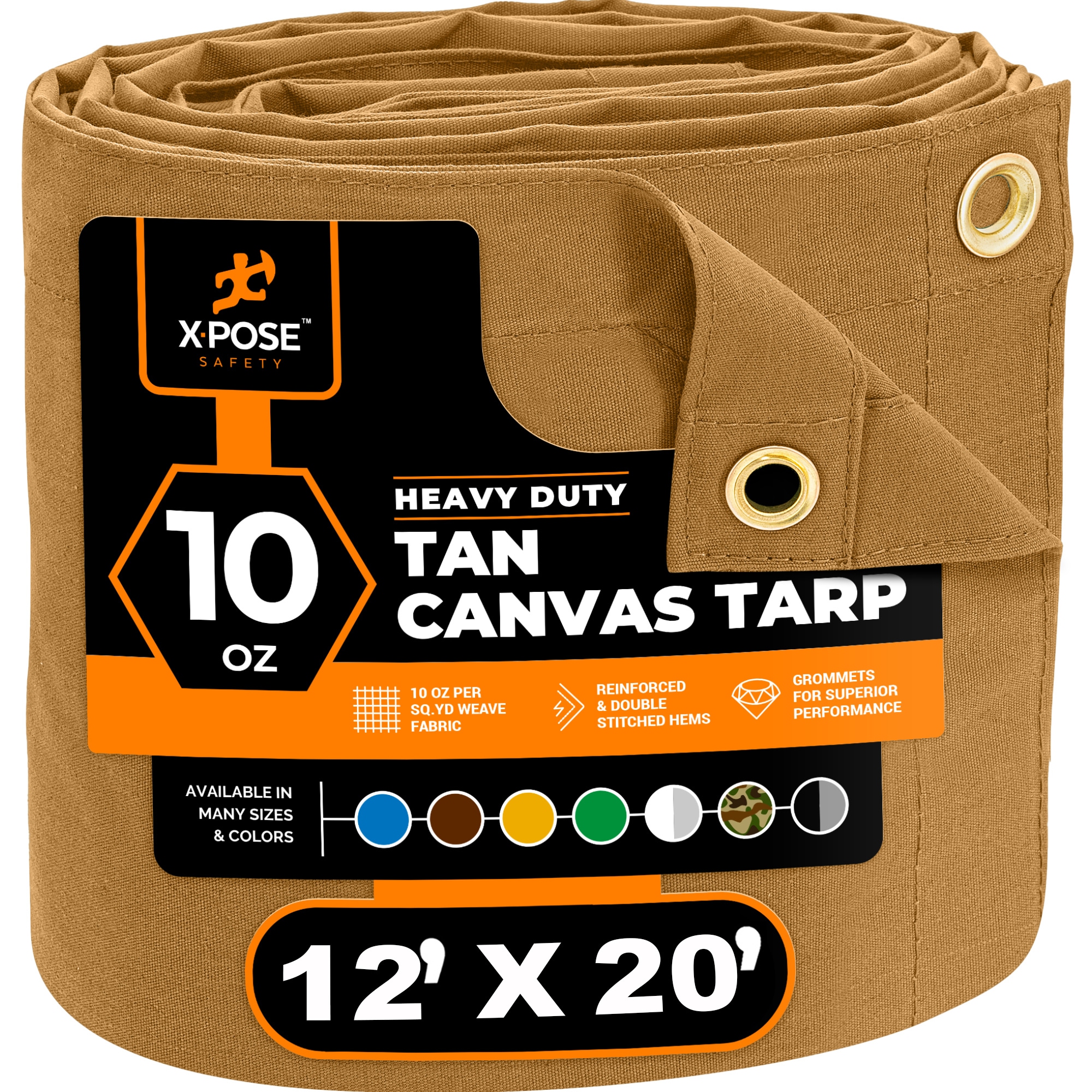 XPOSE SAFETY CTT10-1220-X 12-ft x 20-ft Brown Commercial Canvas 14-mil Tarp