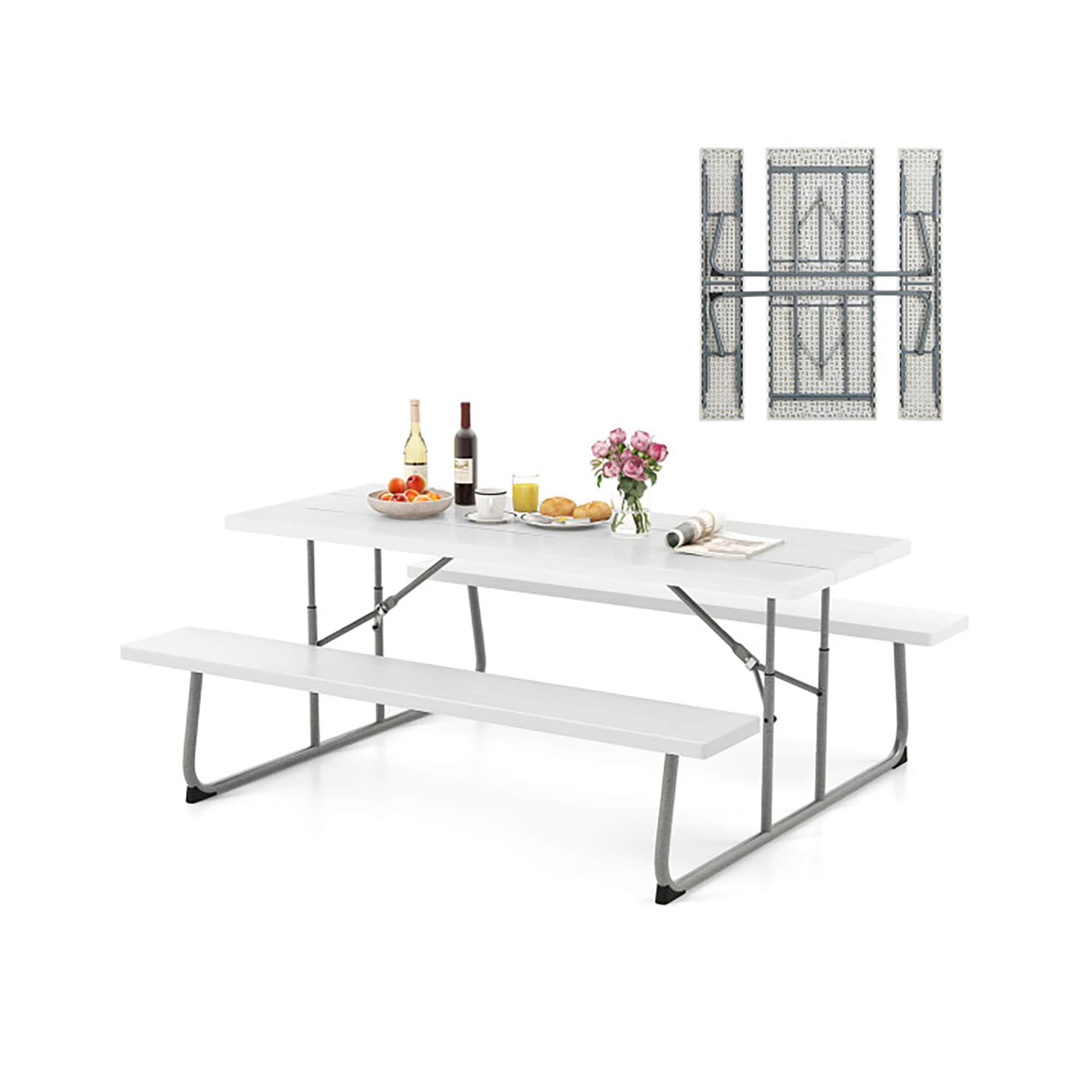 Forclover HYFL-67WH+ 72-in White Plastic Rectangle Folding Picnic Table