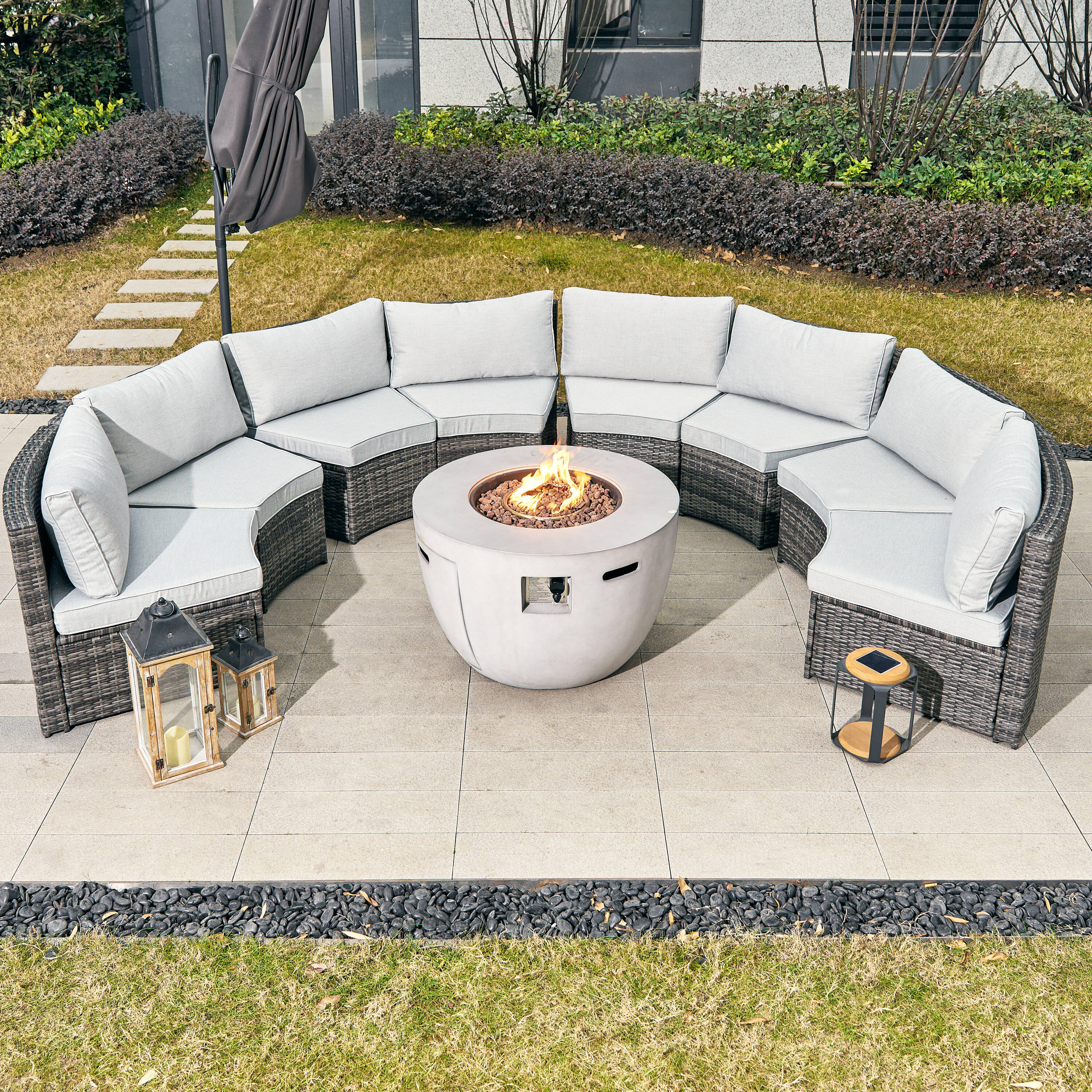 Direct Wicker DWS-1205B8SS&2160-G 9 -Piece Wicker 4 Patio Sofa Conversation Set with Gray Cushions
