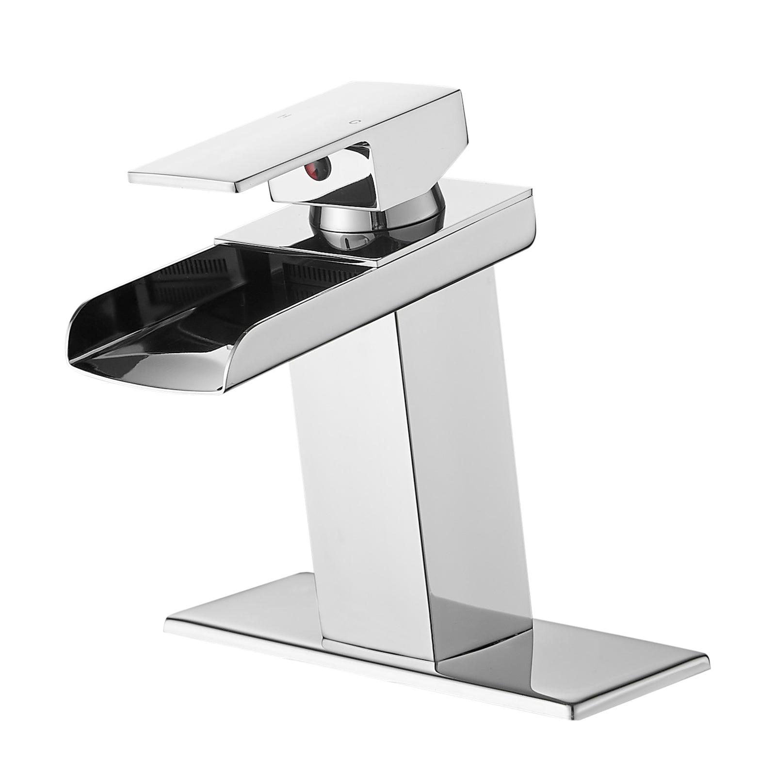 Boyel Living Modern Waterfall Single Handle Single Hole Bathroom Faucet Chrome with Deck Plate and Water Supply Hoses