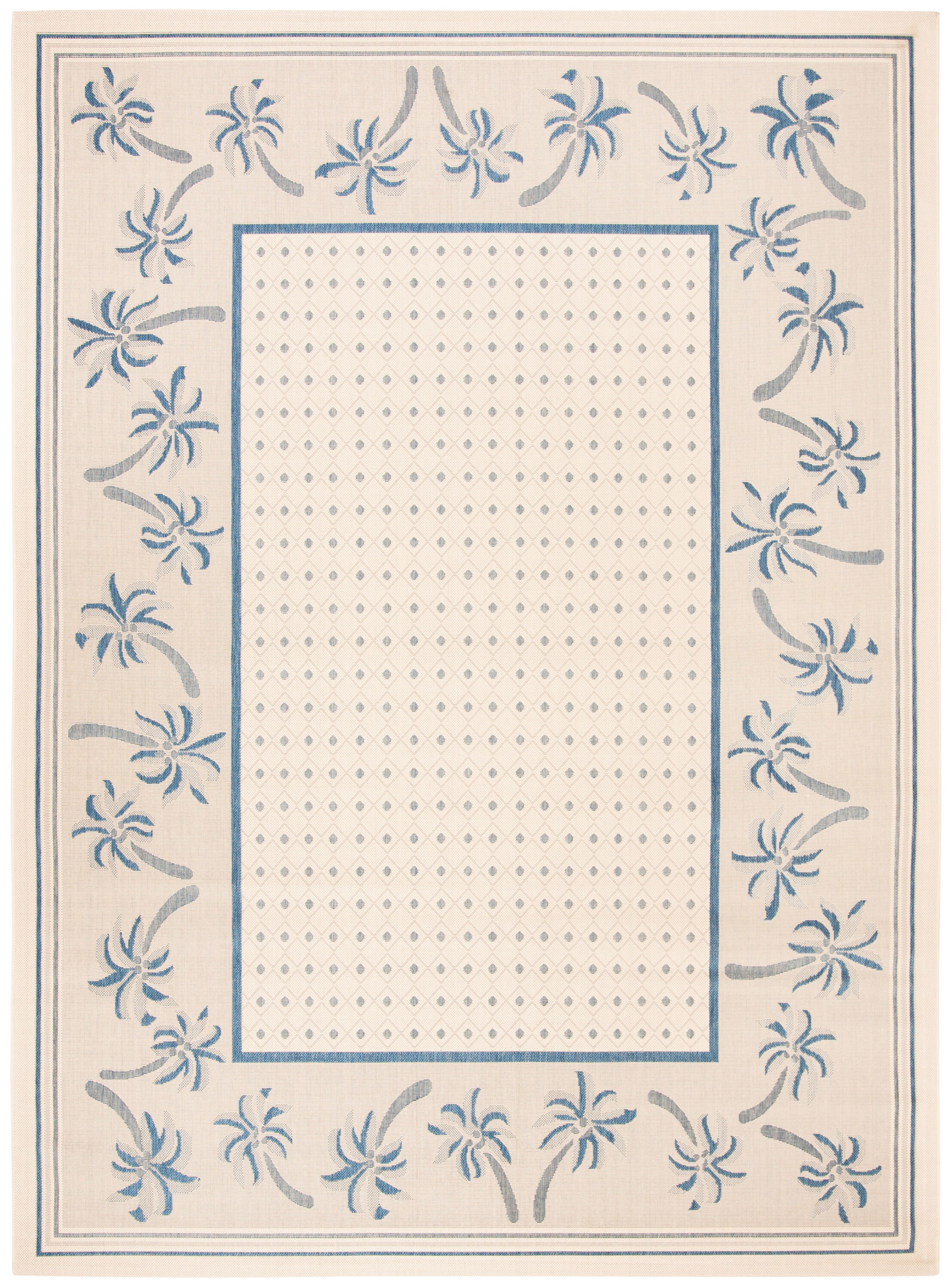 Safavieh CY5148F-6 Courtyard Anbang 7 x 10 (ft) Loomed Polypropylene Ivory/Blue Rectangular Indoor/Outdoor Floral/Botanical Coastal Area rug