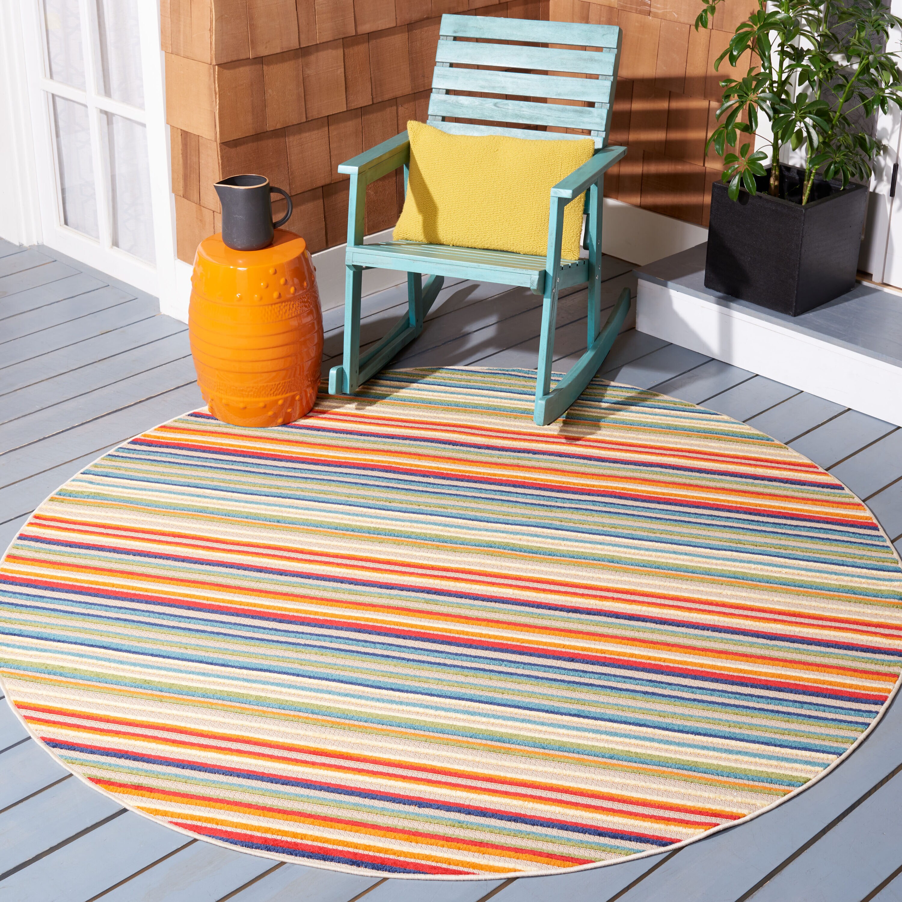 Cabana 323A Ivory Green 8ft x 8ft Round Rug