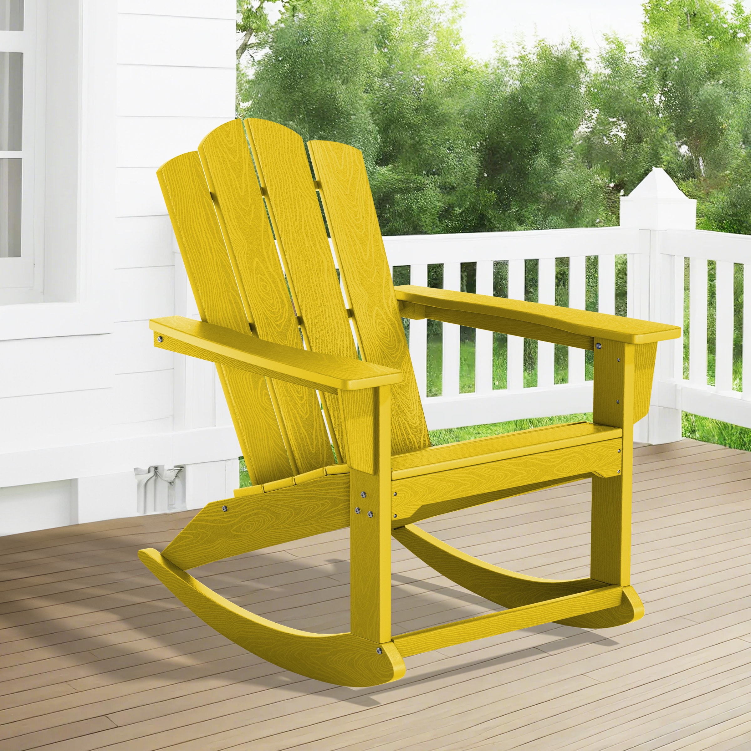 JEAREY YDYY-YW Patio Rocking Chair With Cloud-Shape Back Yellow HDPE Frame Rocking Chair with Slat Seat