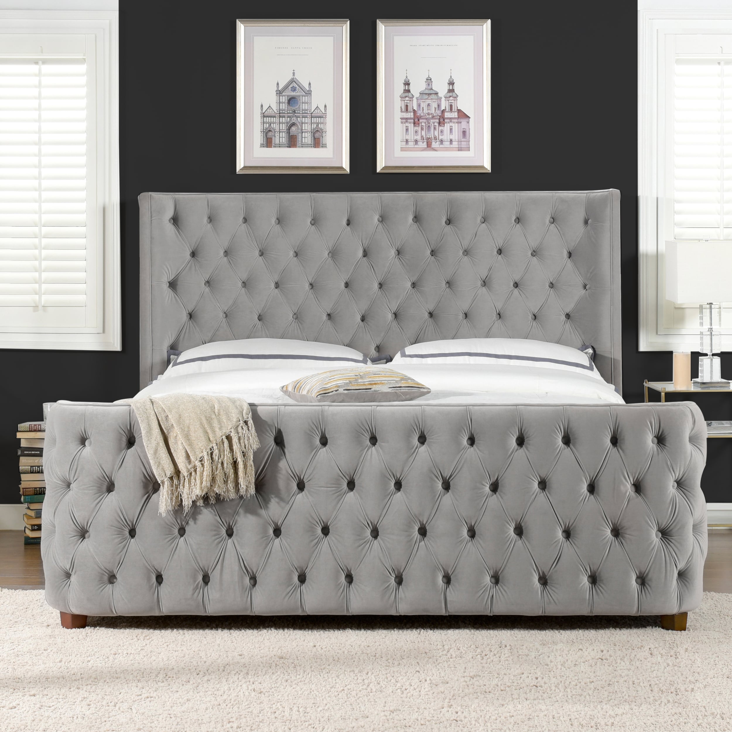 Jennifer Taylor Home Brooklyn Opal Grey Velvet King Upholstered Panel Bed  in the Beds department at