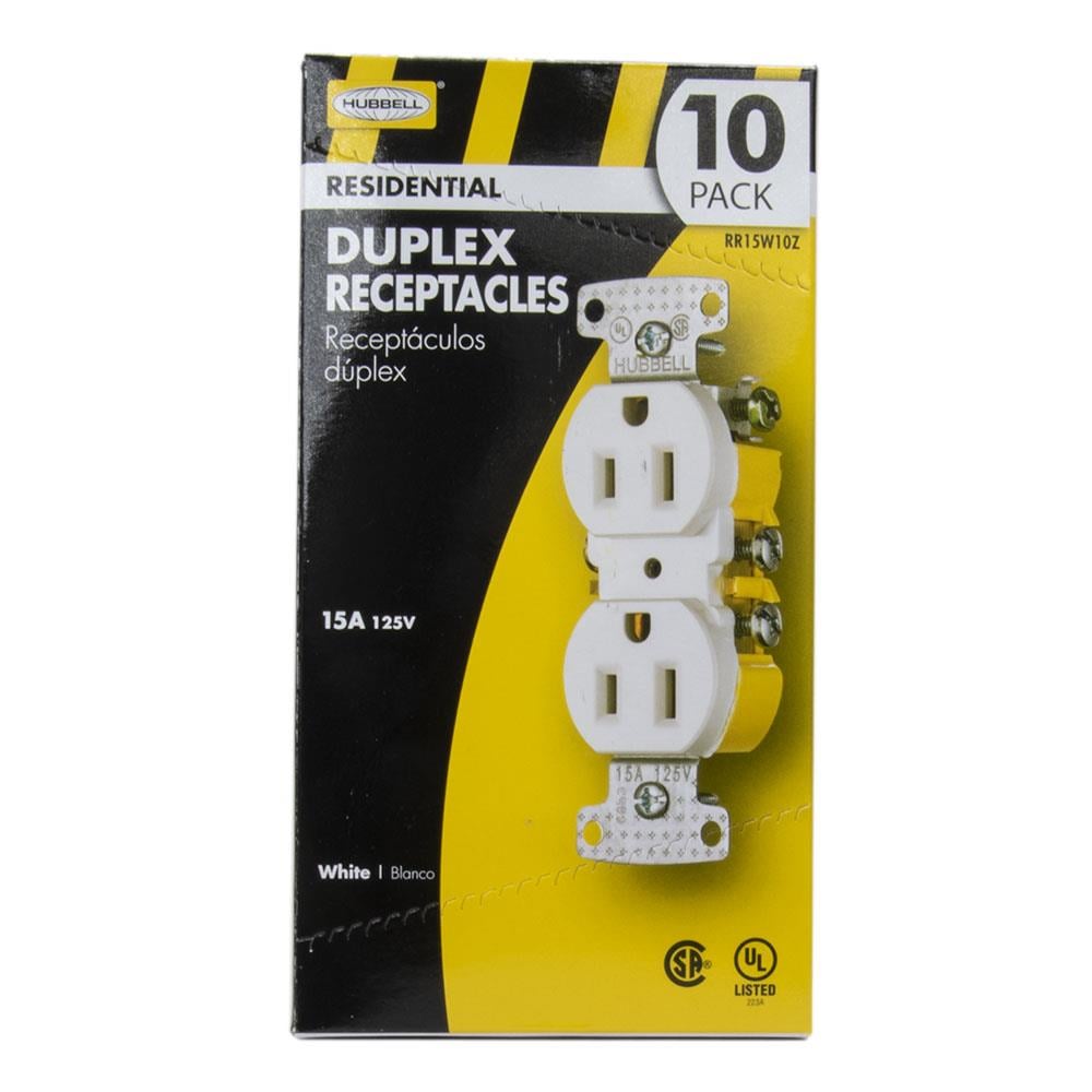 Hubbell 15-Amp 125-Volt Residential Duplex Outlet, White (10-Pack) in the  Electrical Outlets department at