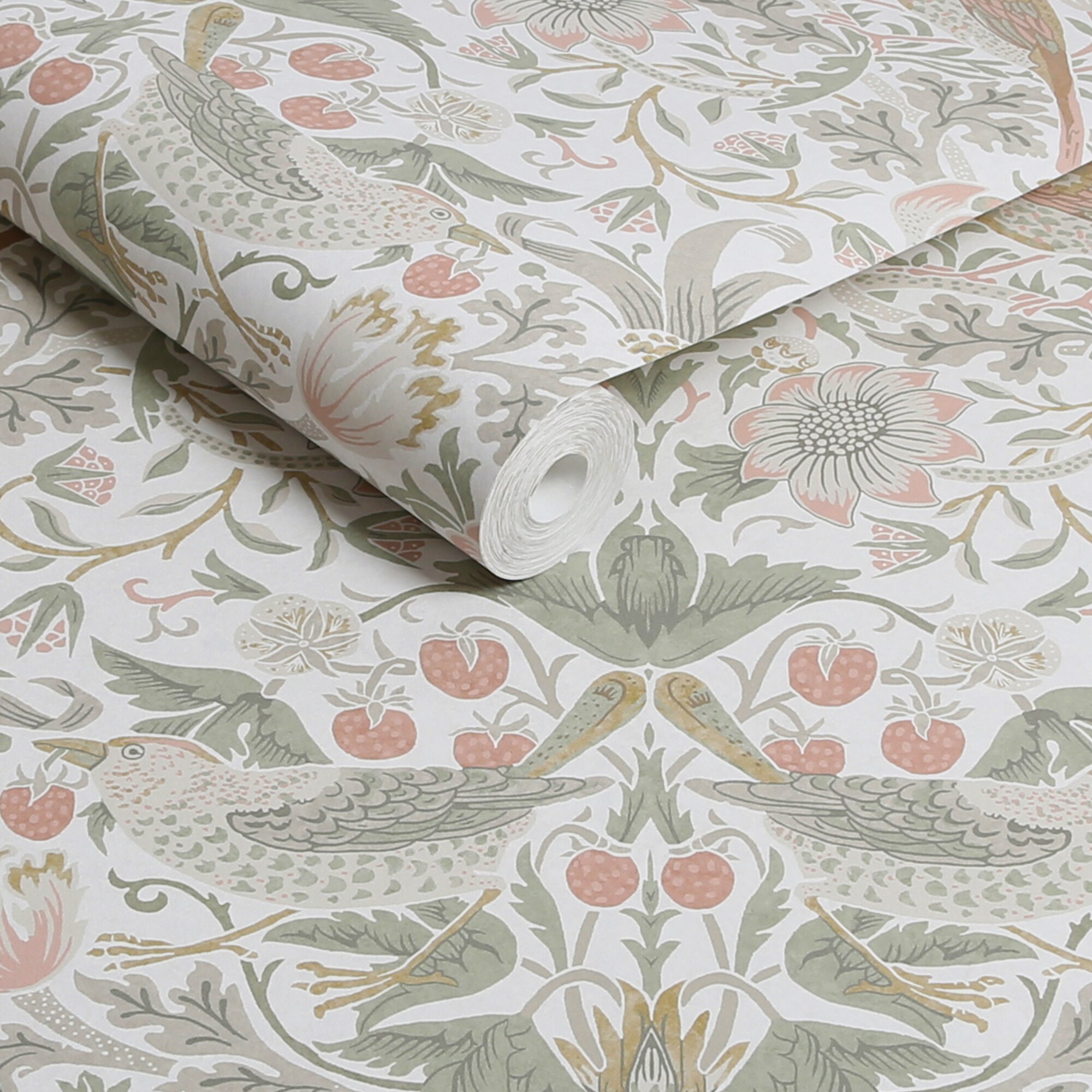 Sage and Pink Floral Matte Vinyl Wallpaper Roll