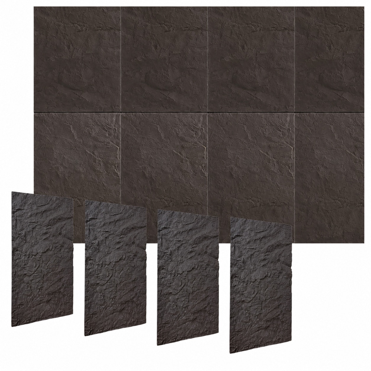 Etokfoks  Black Stone 3D Wall Panel Interior Application Faux Shale Texture Waterproof Durable PU Material 4 Pack