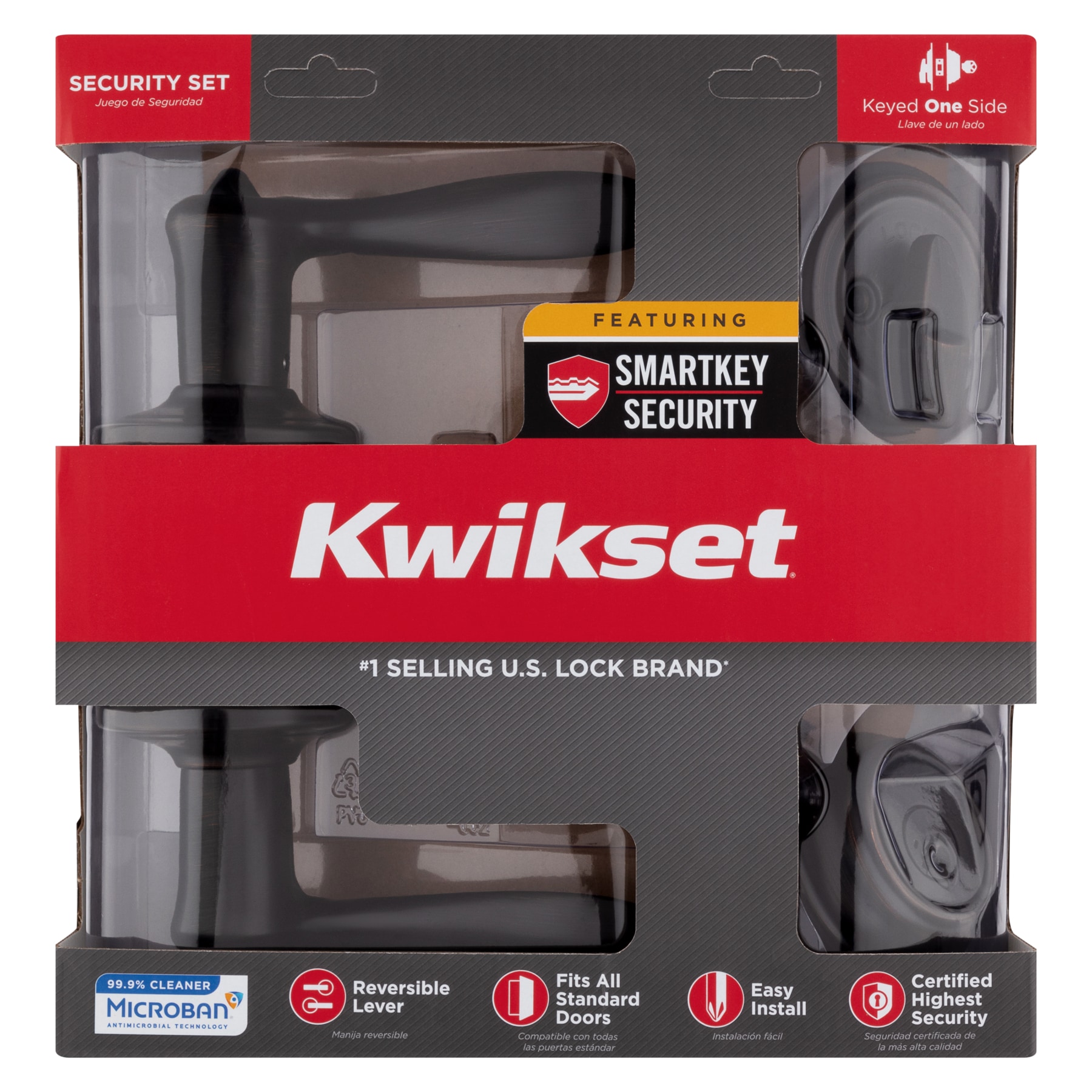 Kwikset 991 Tustin Entry Lever and Single Cylinder Deadbolt Combo Pack featuring SmartKey in Venetian Bronze (99910-041) - 2