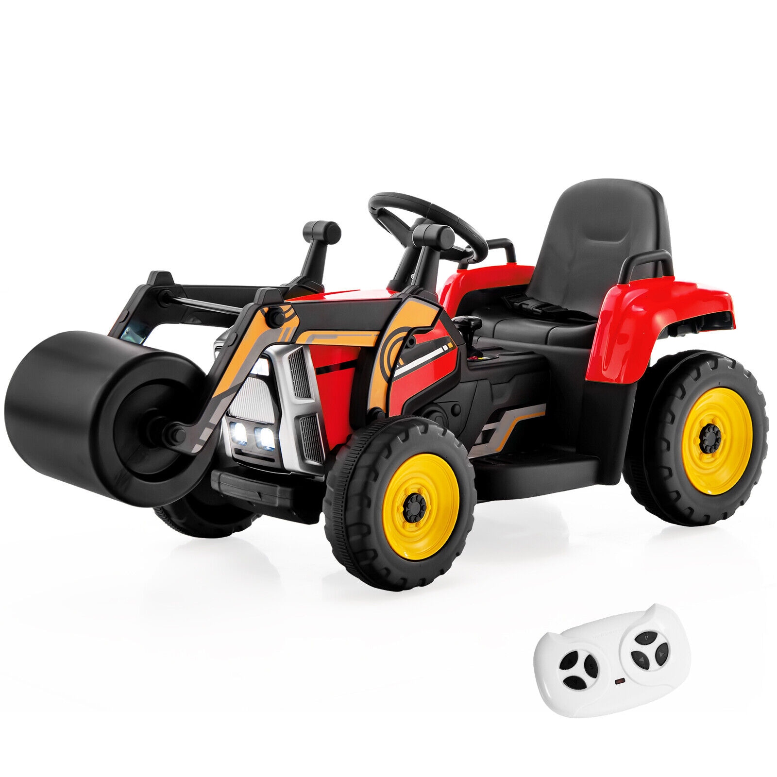 Slickblue D-CO-ER-SU40101QT Kids 12V Electric Ride-On Road Roller with Remote LED Lights Red – Outdoor Use