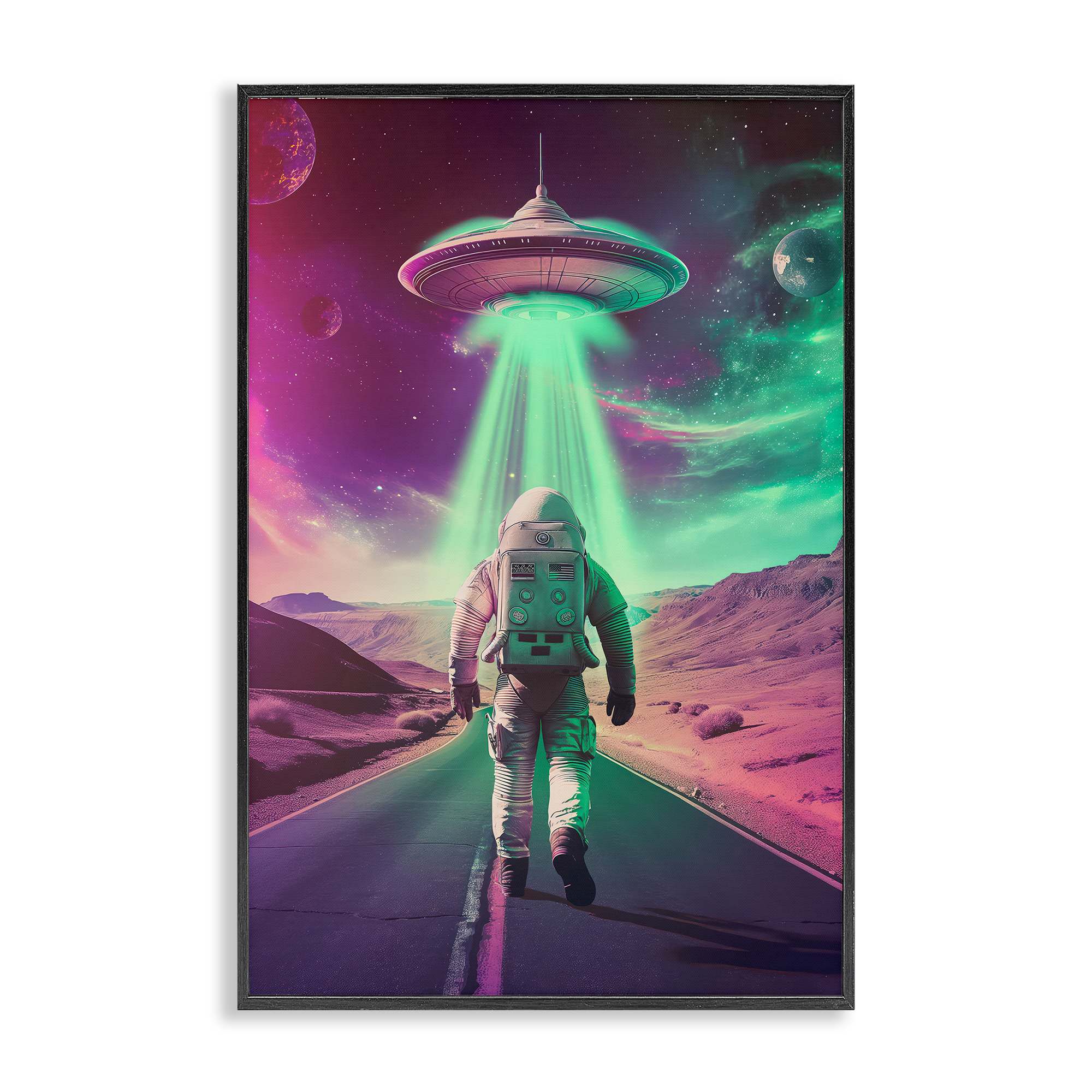 Stupell Industries - Astronaut Walking Toward UFO Black Framed Giclee Art By Wumples 20 x 30