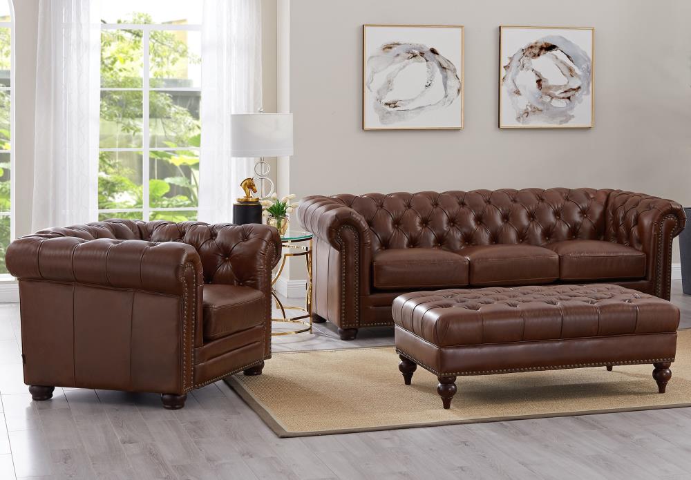 Hydeline Aliso 100 Leather 3 Piece, Sofa Chair Ottoman Set