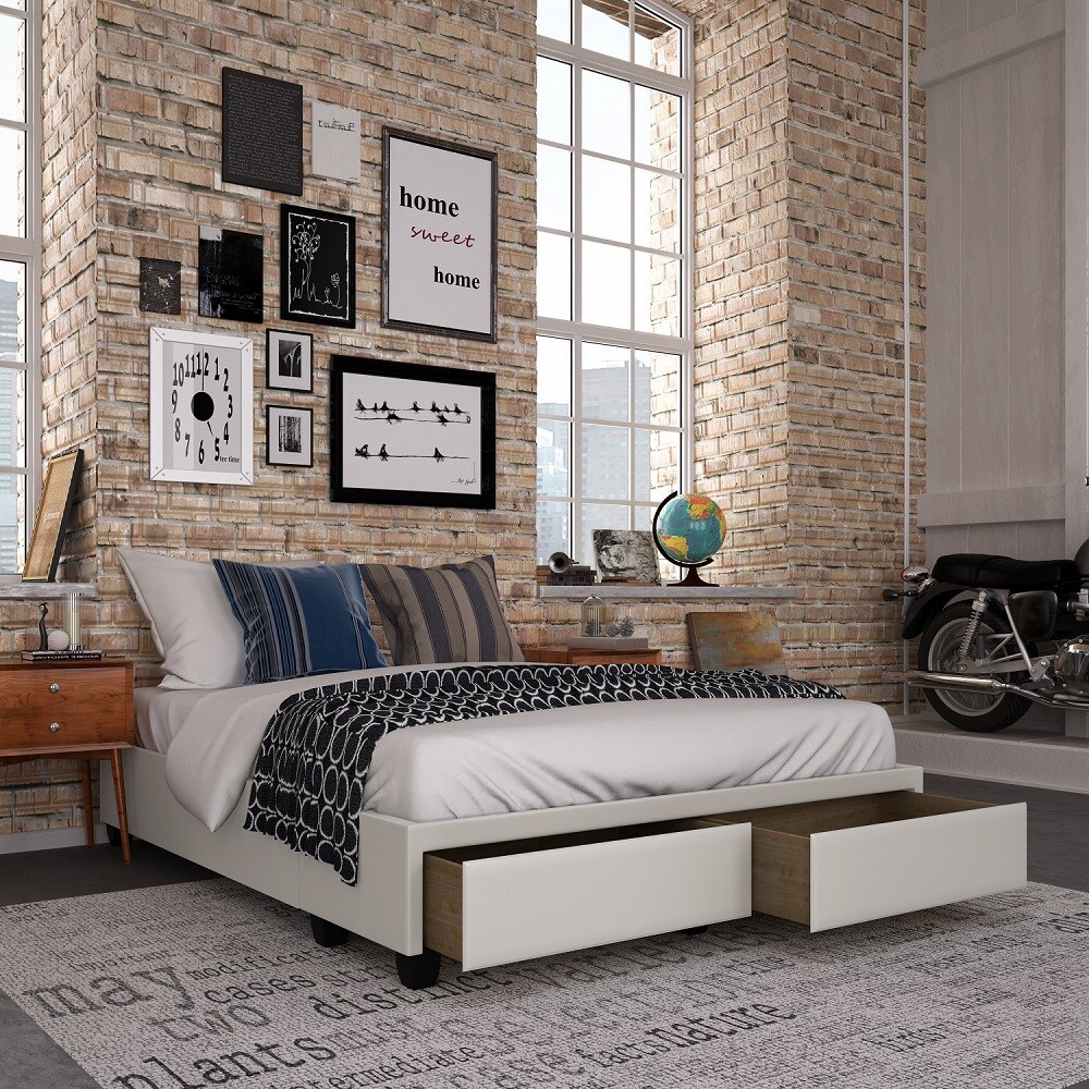 Boyd Sleep HC978562 Parma Leatherette Upholstered Platform Base with Storage Drawers- Sturdy Wood Slat Support- No Box Spring Required