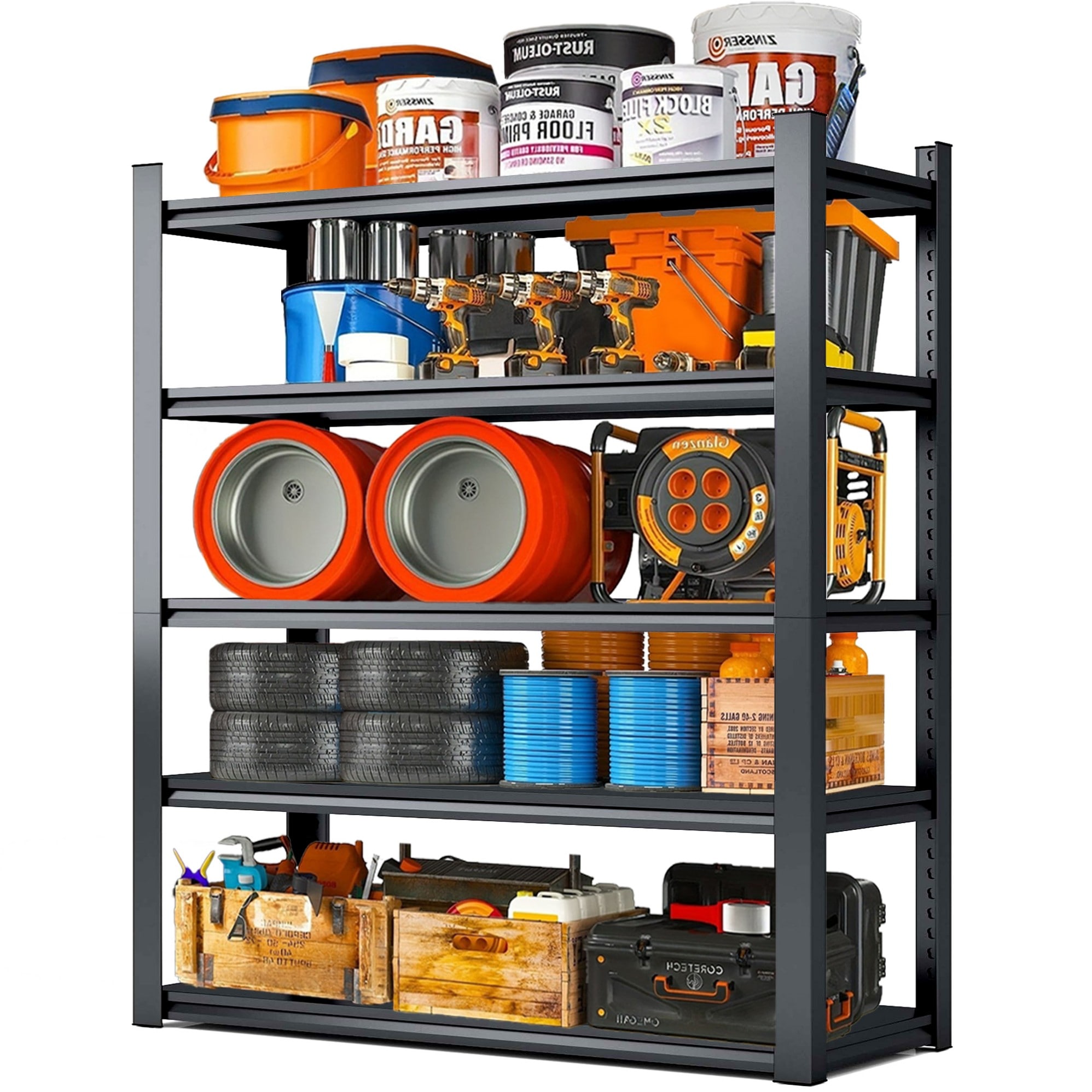 Siavonce 48-in W x 18-in D x 78-in H 5 -Tier Heavy Duty Black Metal Utility Shelving Unit
