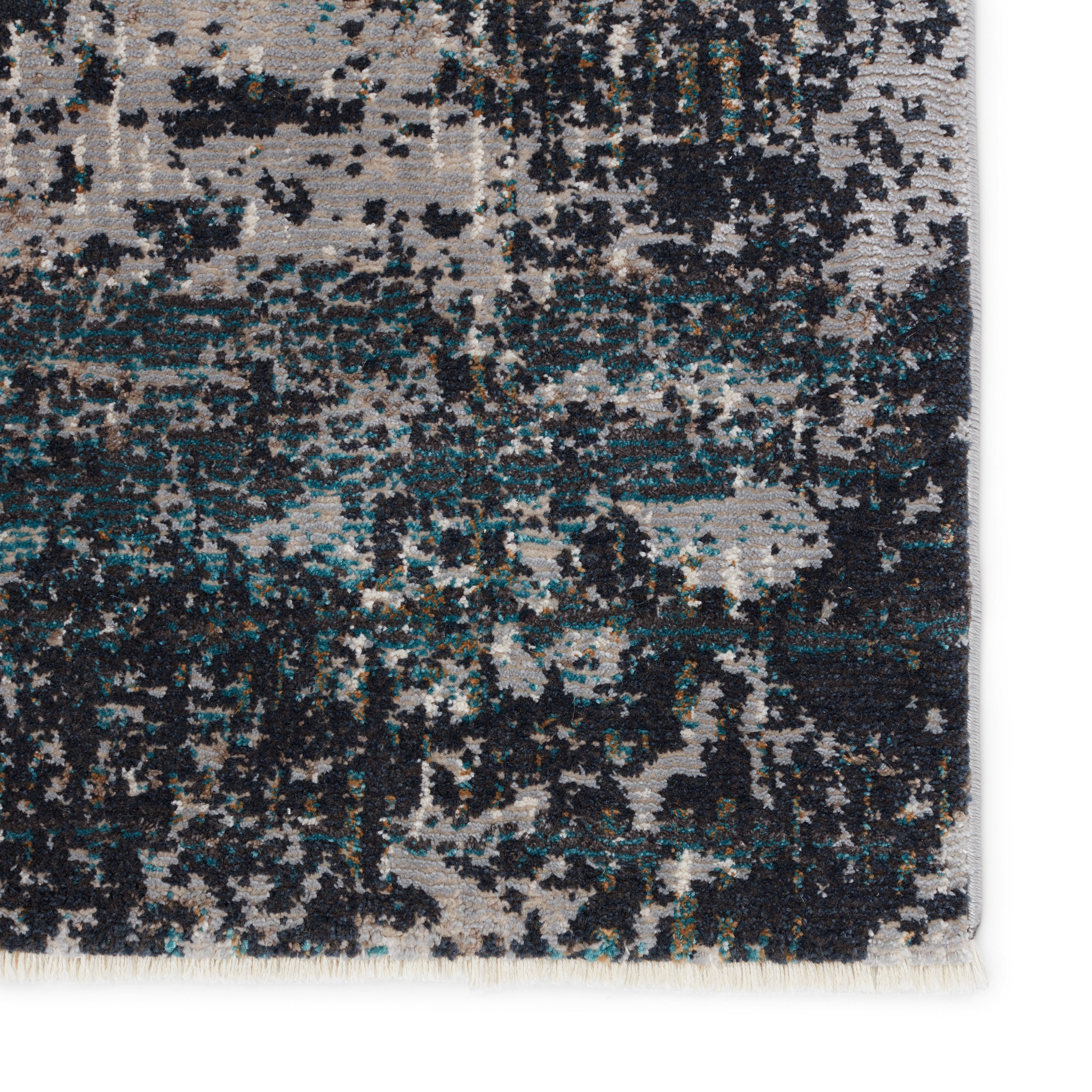 Myriad Aubra Abstract Fringe 3x12 Gray and Teal Area Rug