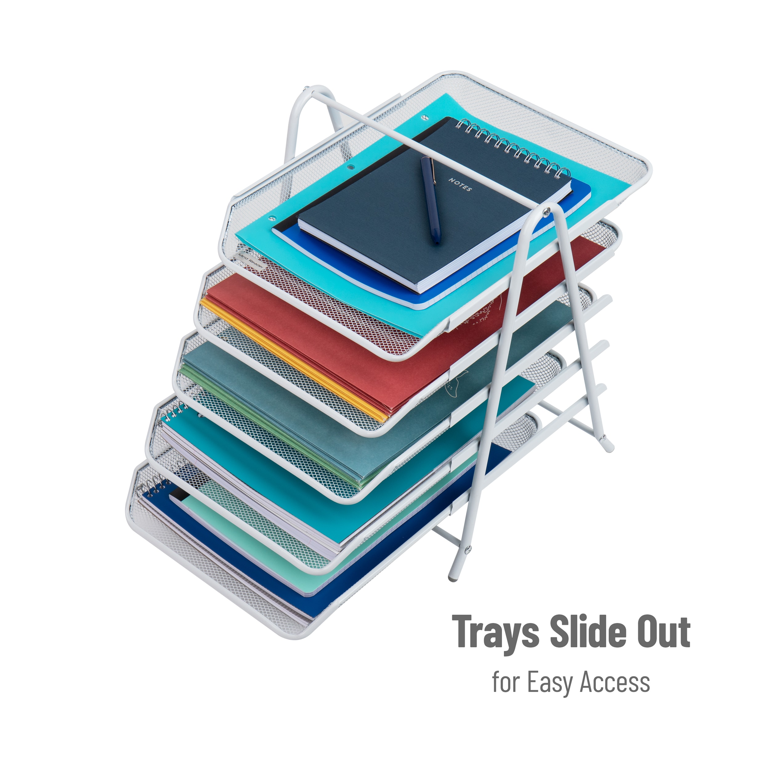White Metal Mesh 5-Tier Letter Tray Organizer with Handle