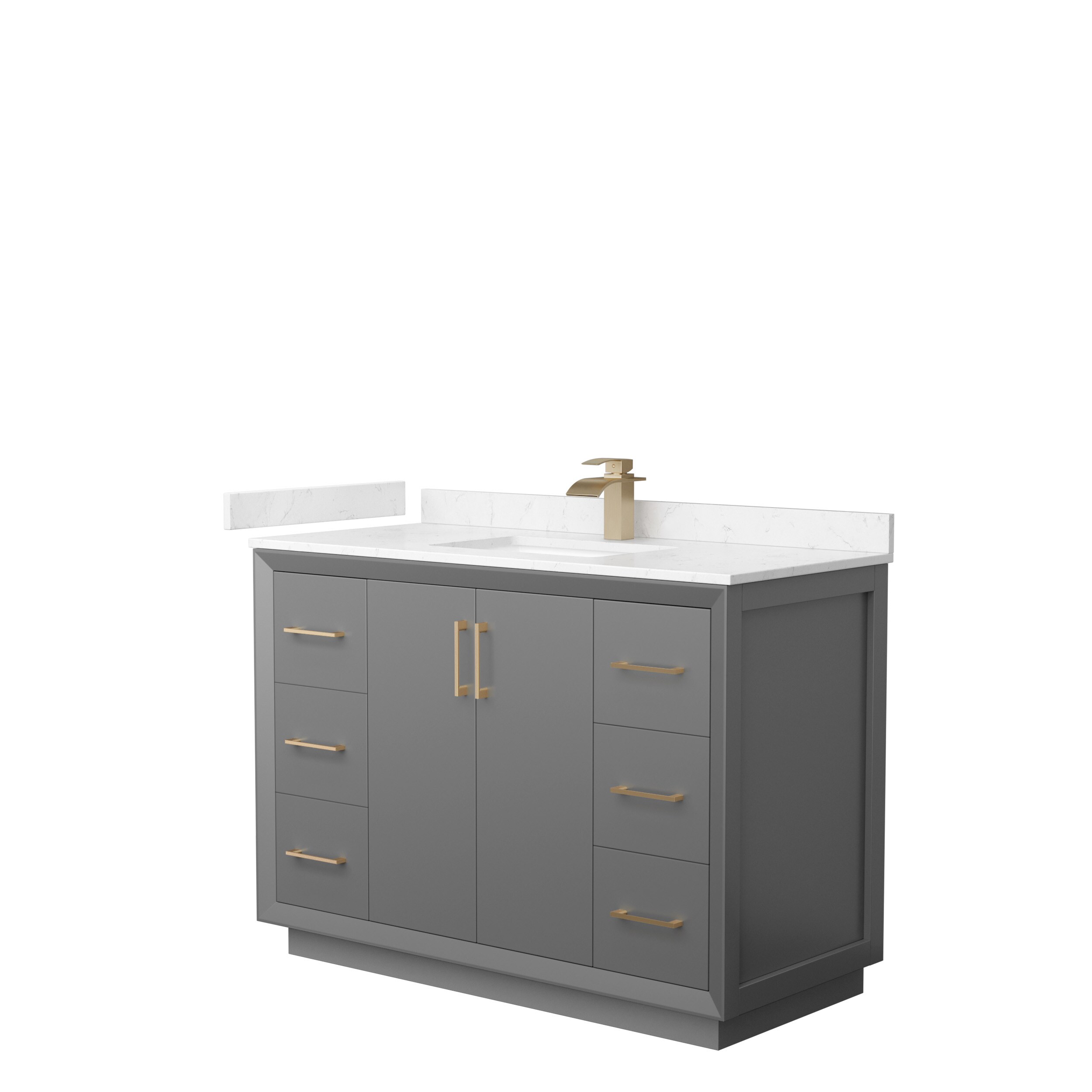 Wyndham Collection WCF414148SGZC2UNSMXX Strada 48-in Dark Gray with Satin Bronze Trim Undermount Single sink Bathroom Vanity with Carrara cultured marble Cultured marble Top