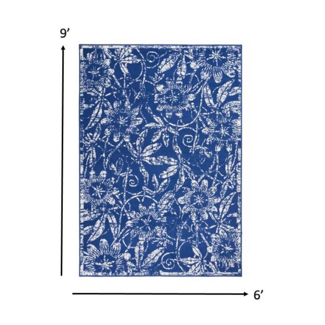 HomeRoots 4000385849 6 x 9 (ft) Polypropylene Navy Rectangular Indoor Floral Area rug
