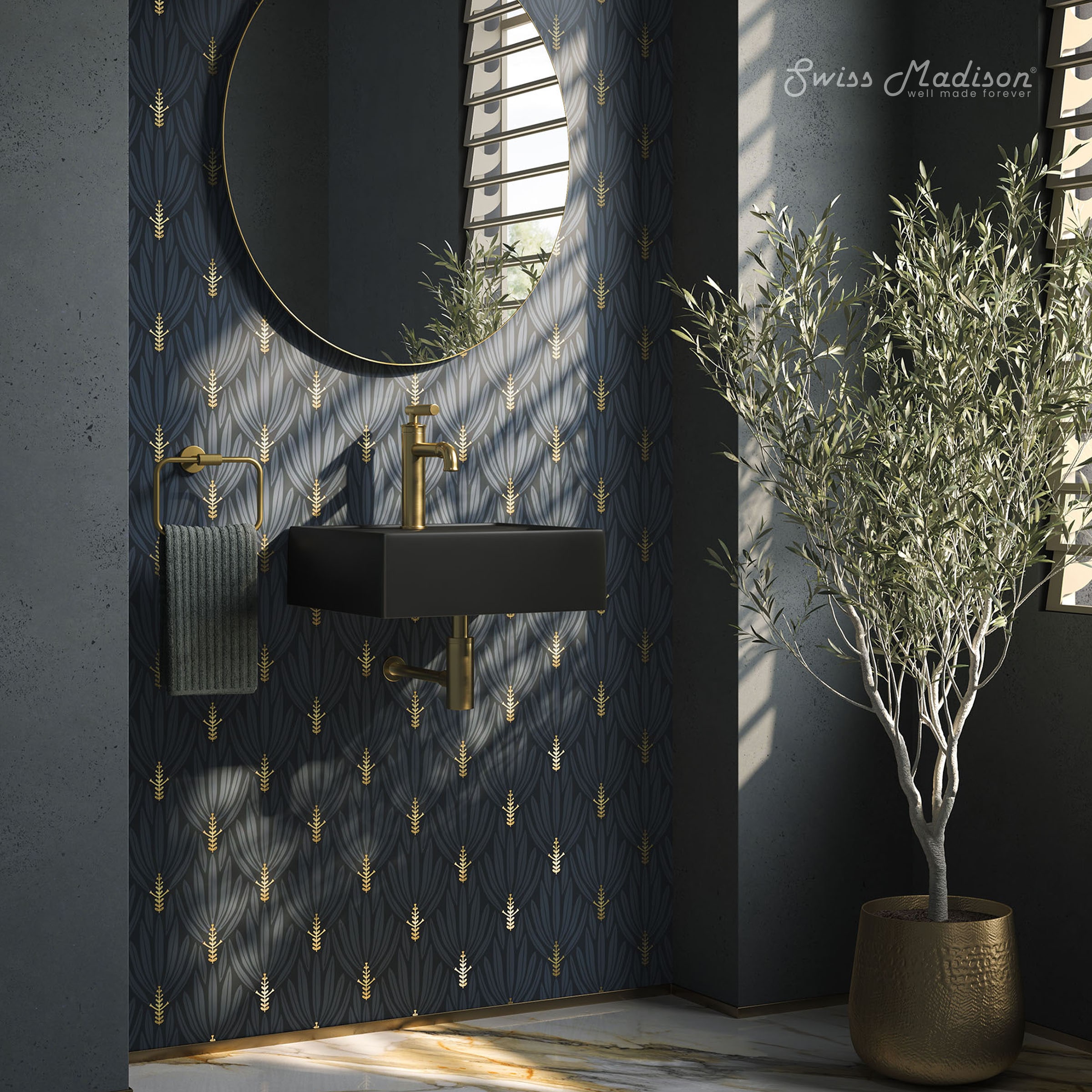 Swiss Madison SM-25-WSREI10MB Reims Ceramic 15-in Wall-mount Square Modern Matte Black Bathroom Sink