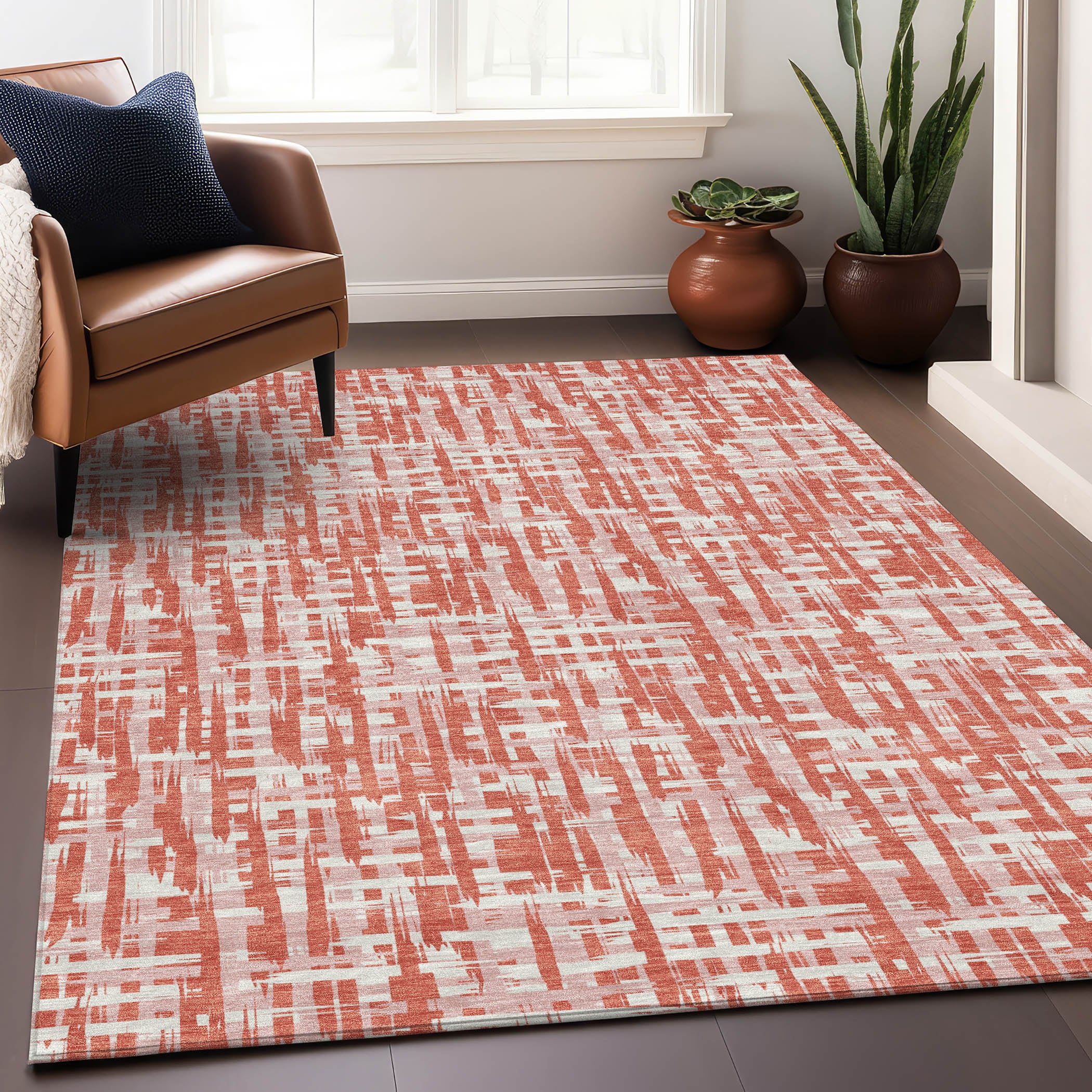 Addison Rugs ACN1060CR3X5 Chantille ACN1060CR 3 x 5 (ft) Polyester Coral Rectangular Indoor/Outdoor Geometric Machine washable Area rug