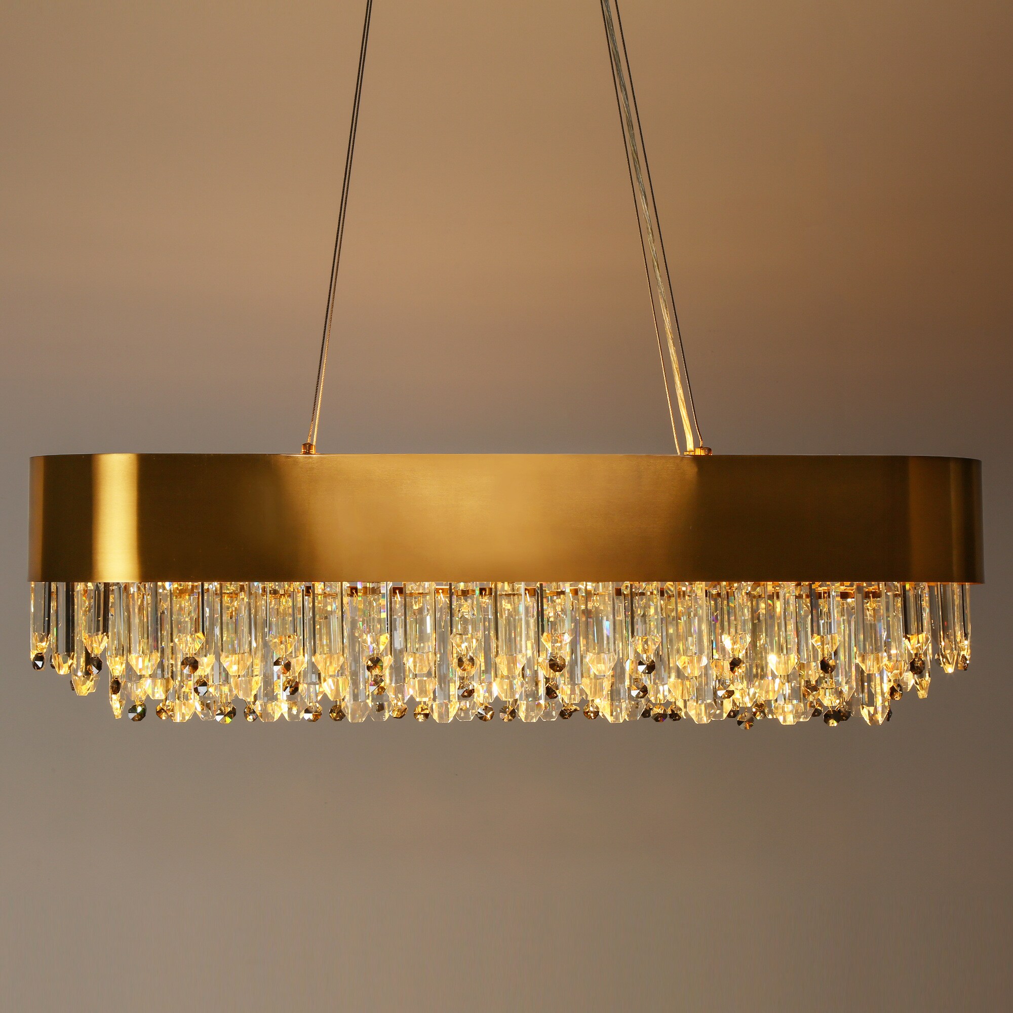Elegant Brass and Crystal 10-Light Rectangular Chandelier
