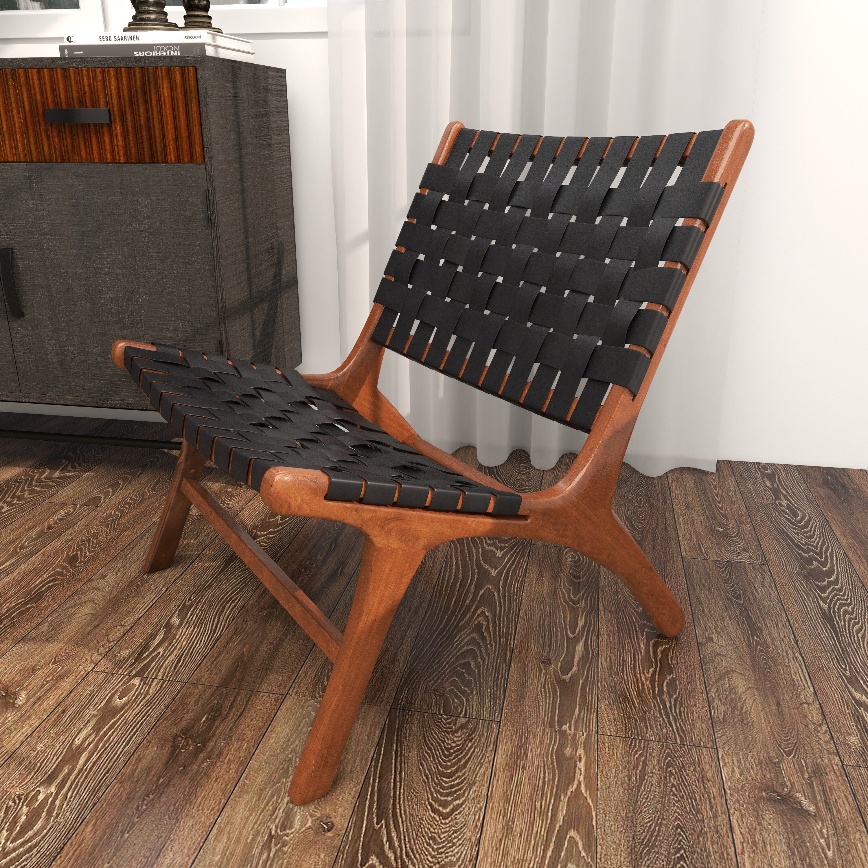 Grayson Lane 2 Modern Black Woven Faux Leather Slipper Chair in 