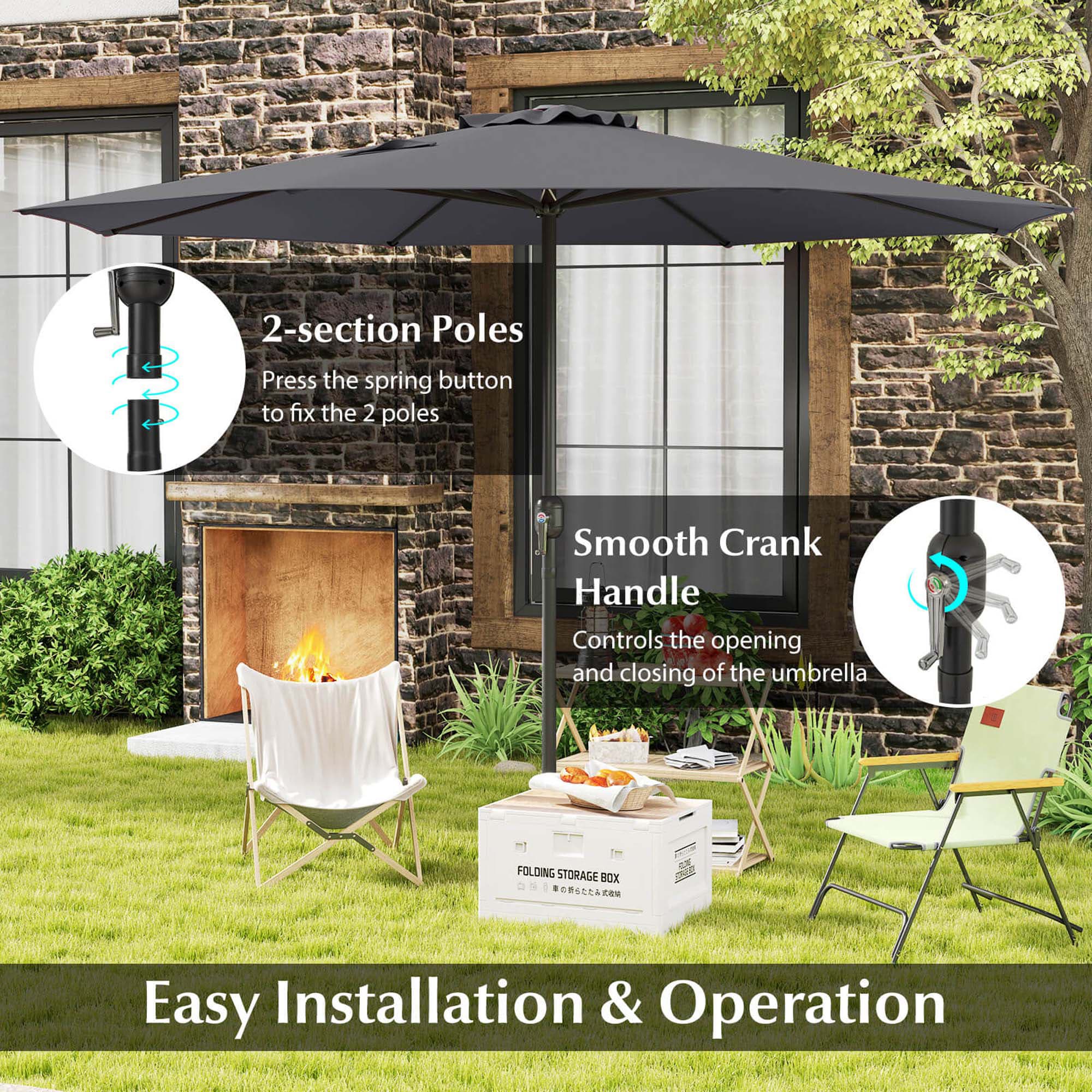 costway patio umbrella 11 ft Cantilever with Base with 360° Rotation and Tilt Adjustment-Navy position tilt system Costway 15' Twin Patio Umbrella