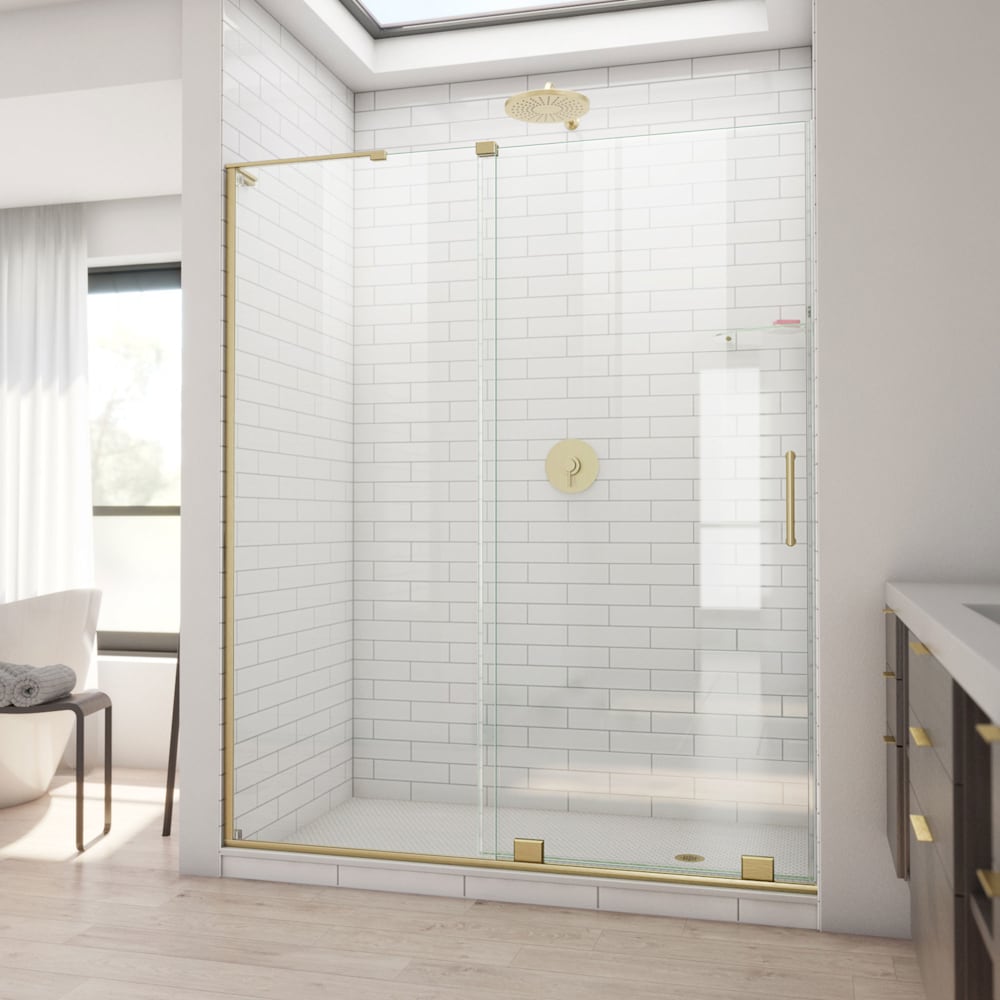 DreamLine Mirage-X Brushed Gold 55-in to 59-in W x 71-in H Frameless Clear Glass Sliding Shower door