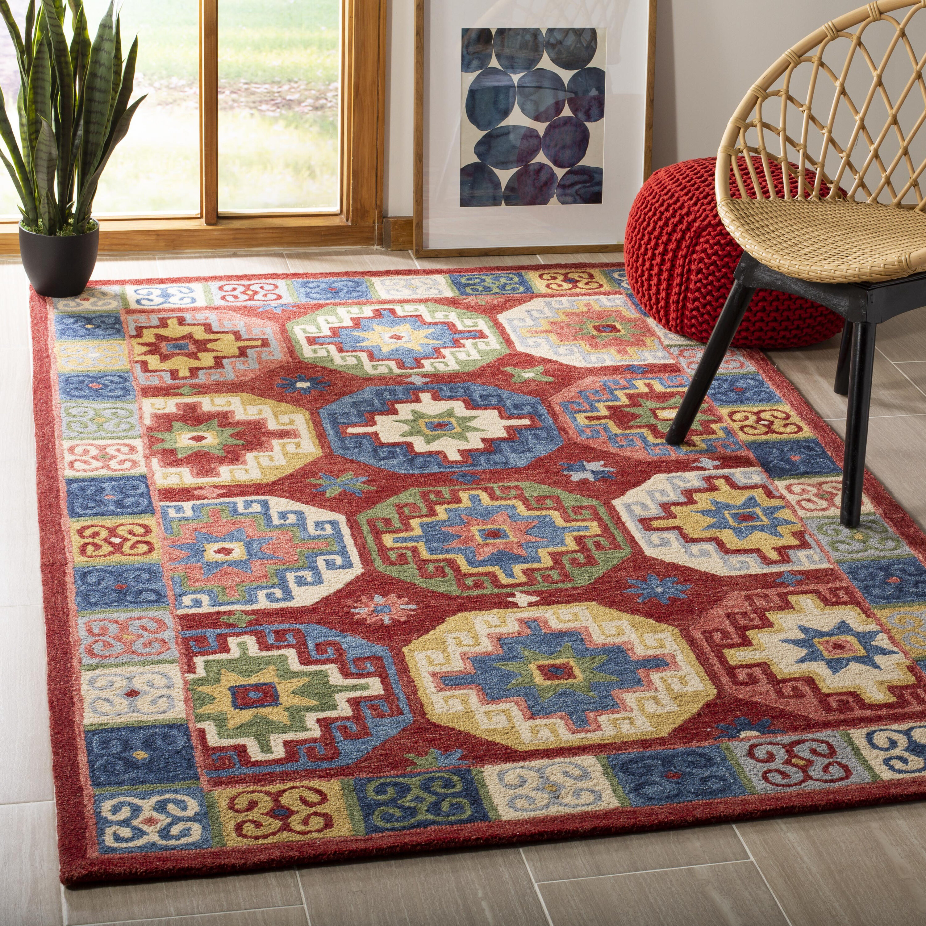 Safavieh -  Aspen 802 Red/Blue Bohemian 4ft x 6ft Small Rectangle Rug